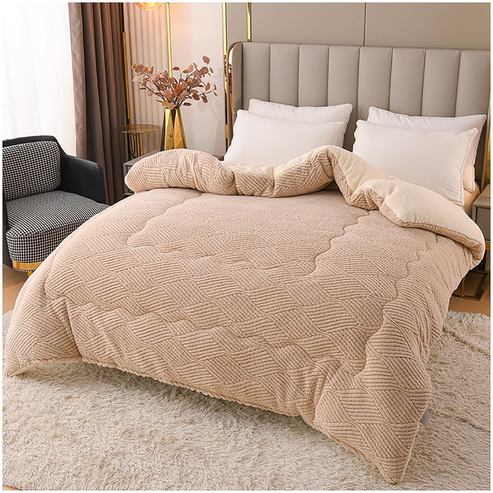 Thickened Super Warm Winter Quilt，Thicken Soft Warm Lamb Wool Blanket，Breathable & Fluffy Double-Sided Velvet Blanket(Color3,200x230cm(4kg))