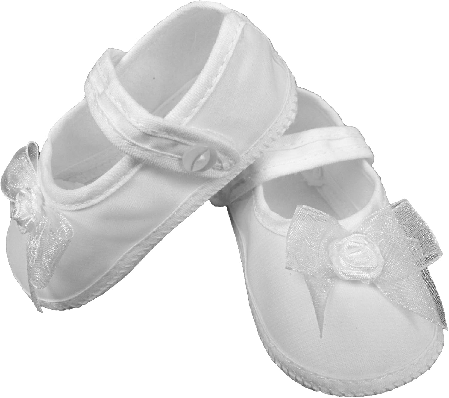 Little Things Mean A Lot Girls White Organza Christening Shoe - Size 2-3-6 Months