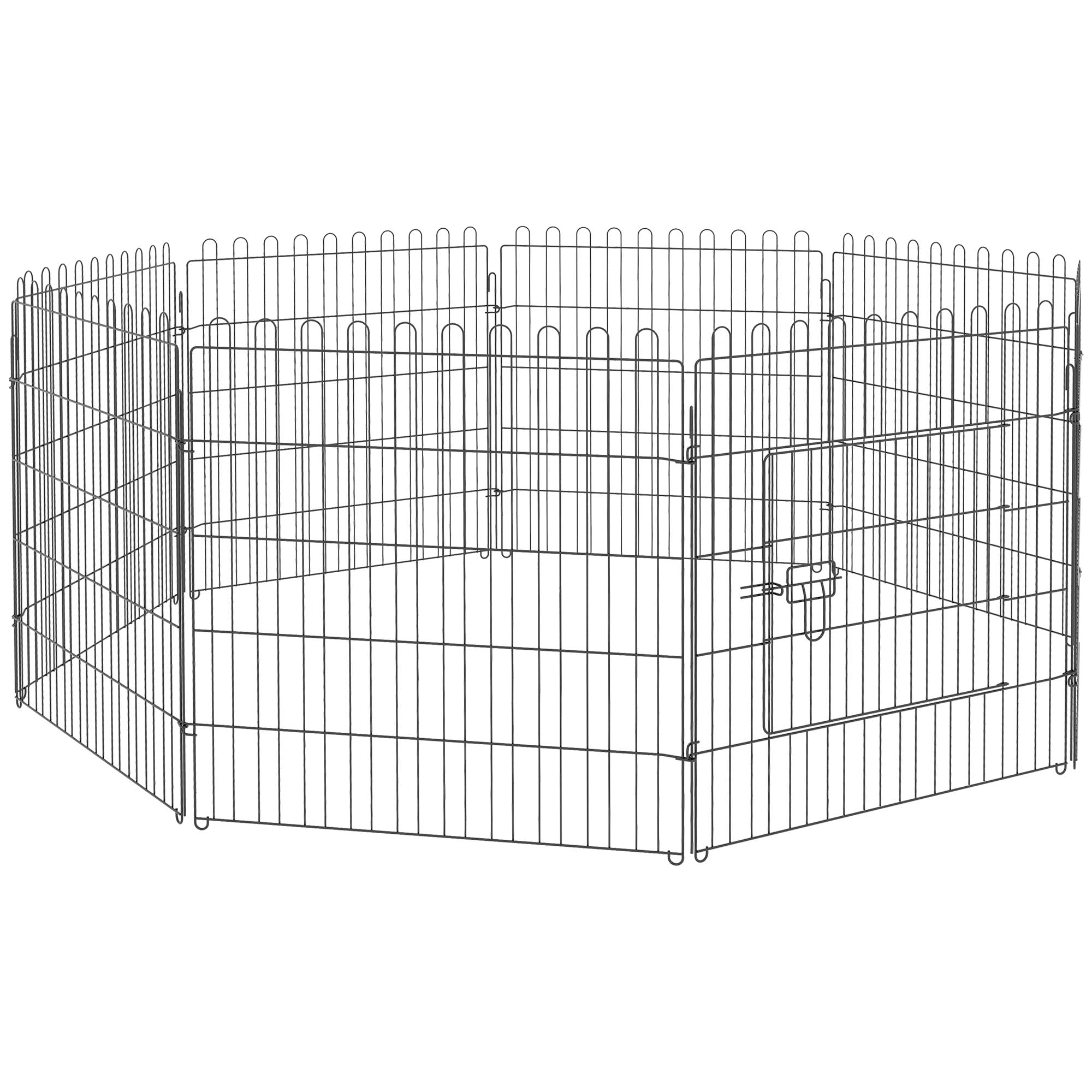 PawHut Parque de Juegos para Perros 8 Paneles 76x71 cm Plegables Jaula Metálica para Mascotas con Puerta para Jardín Patio Exterior Negro