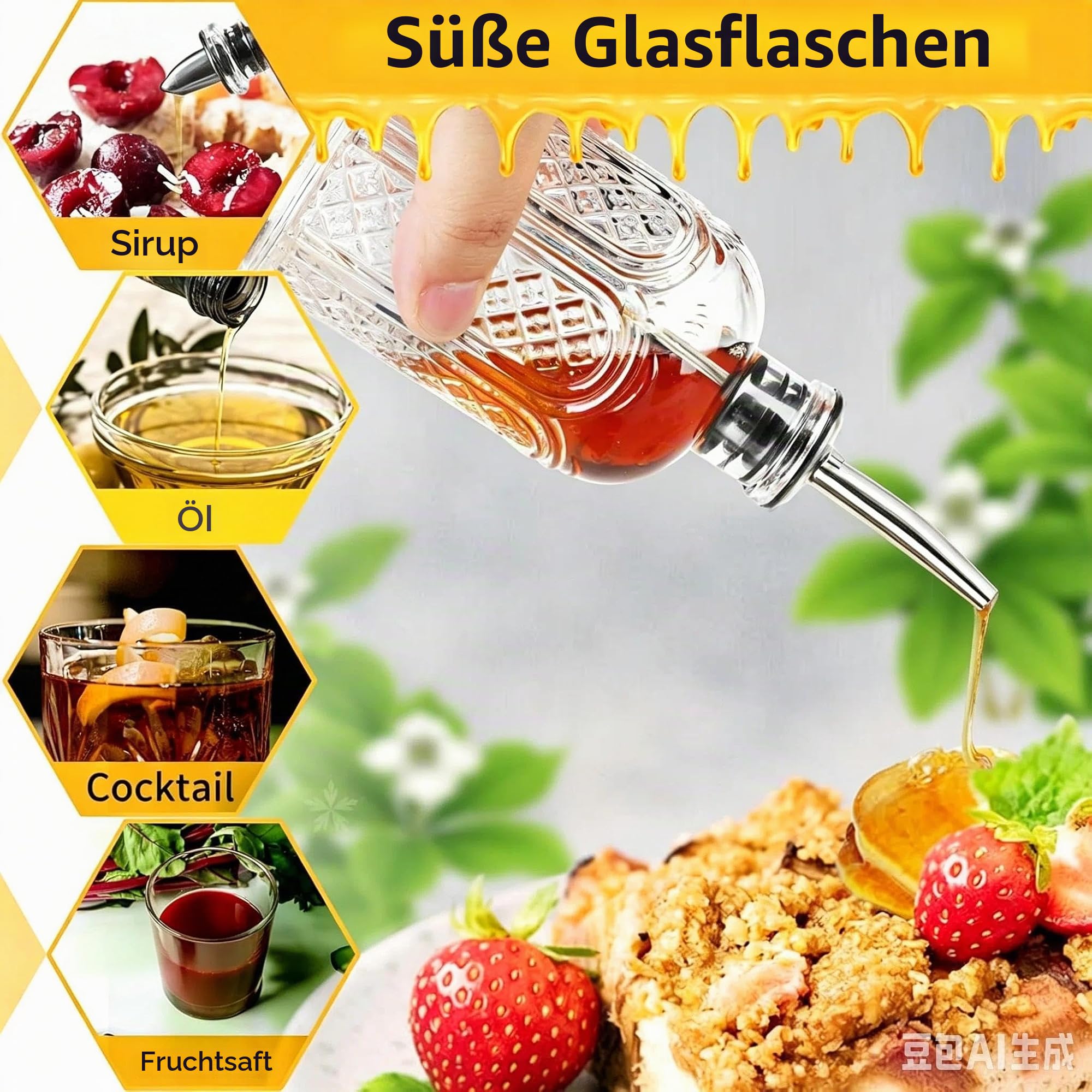 Glas Sirup spender Set Kaffeesirup spender für Küche Coffee Bar, Essig und Ölflaschen Olivenöl Flasche 3 Packung
