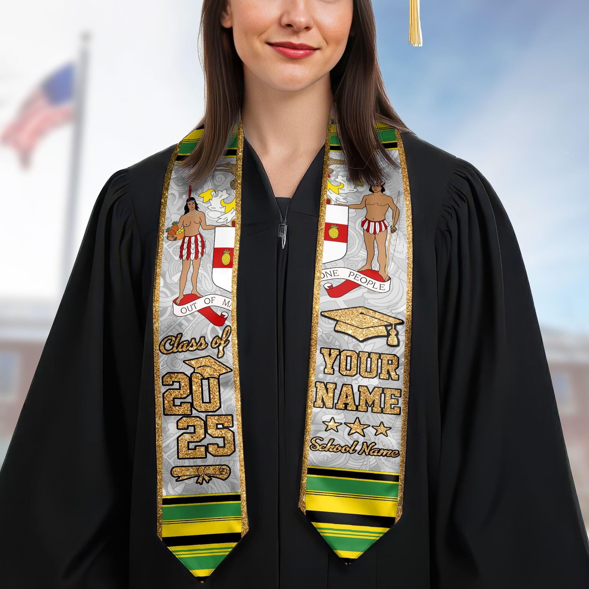 MonkeyVan Personalized Graduation Stole for Jamaica Senior, Jamaican Flag Graduation Sash Class of 2025 Grad Gifts S131