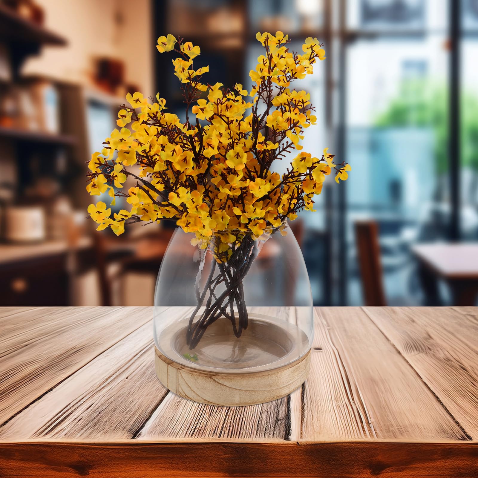 GLEAVI Vase en Verre Hydroponique avec Base en Bois, Station de Propagation pour Plantes et Herbes, Design Moderne et Élégant, Cuisine ou Comptoir