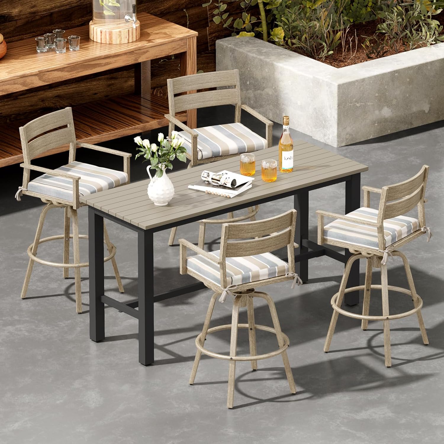 Pellebant 4 Pcs Outdoor Swivel Bar Stools, 28.7" Aluminum Bar Height Stools with Backs & Sunbrella Cushions, Modern Patio Barstool Chairs, All-Weather Barstools for Patio, Deck, Balcony, Milano Char