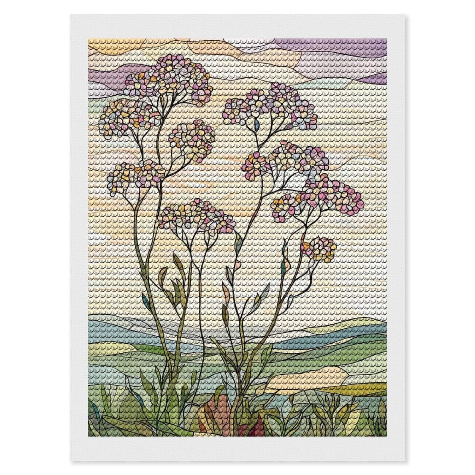 Junmoney Stained Glass Floral Landscape Diamond Art Canvas 12"x16", Easy to Follow Symbols, Finish and Display, Fun Craft Experience, Aesthetic Room Decor