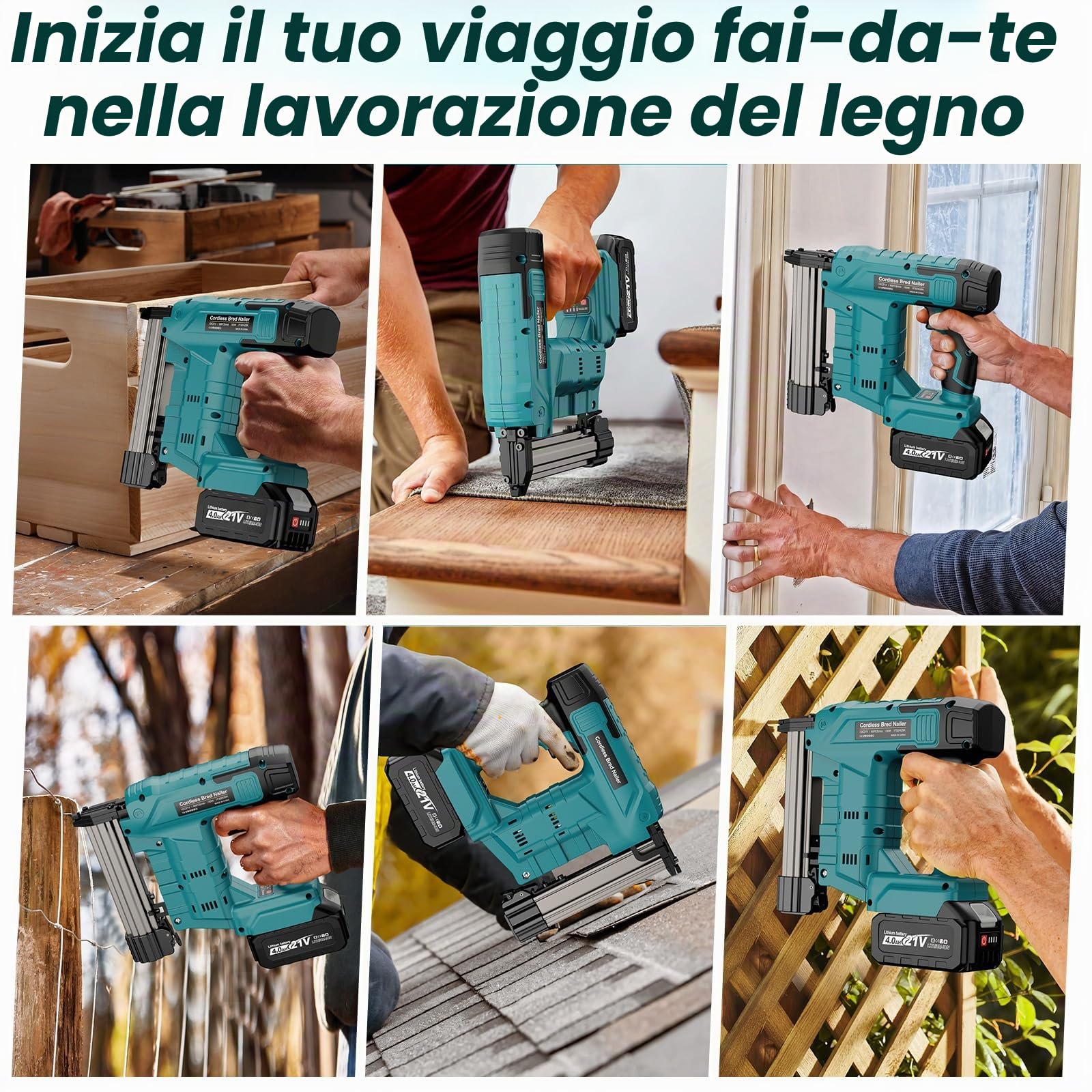 Yofuly Sparachiodi a Batteria Compatibile con Makita 18V 21V Batteria, 1 x4000mAh Batteria e Caricabatteria 3000 chiodi Pistola Graffatrice Elettrica per Legno DIY Tappezzeria Falegnameria
