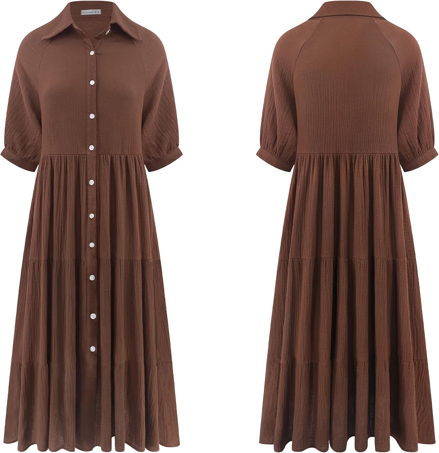 R.Vivimos Women's Summer Cotton Button Down Midi Dress with Pockets image 5