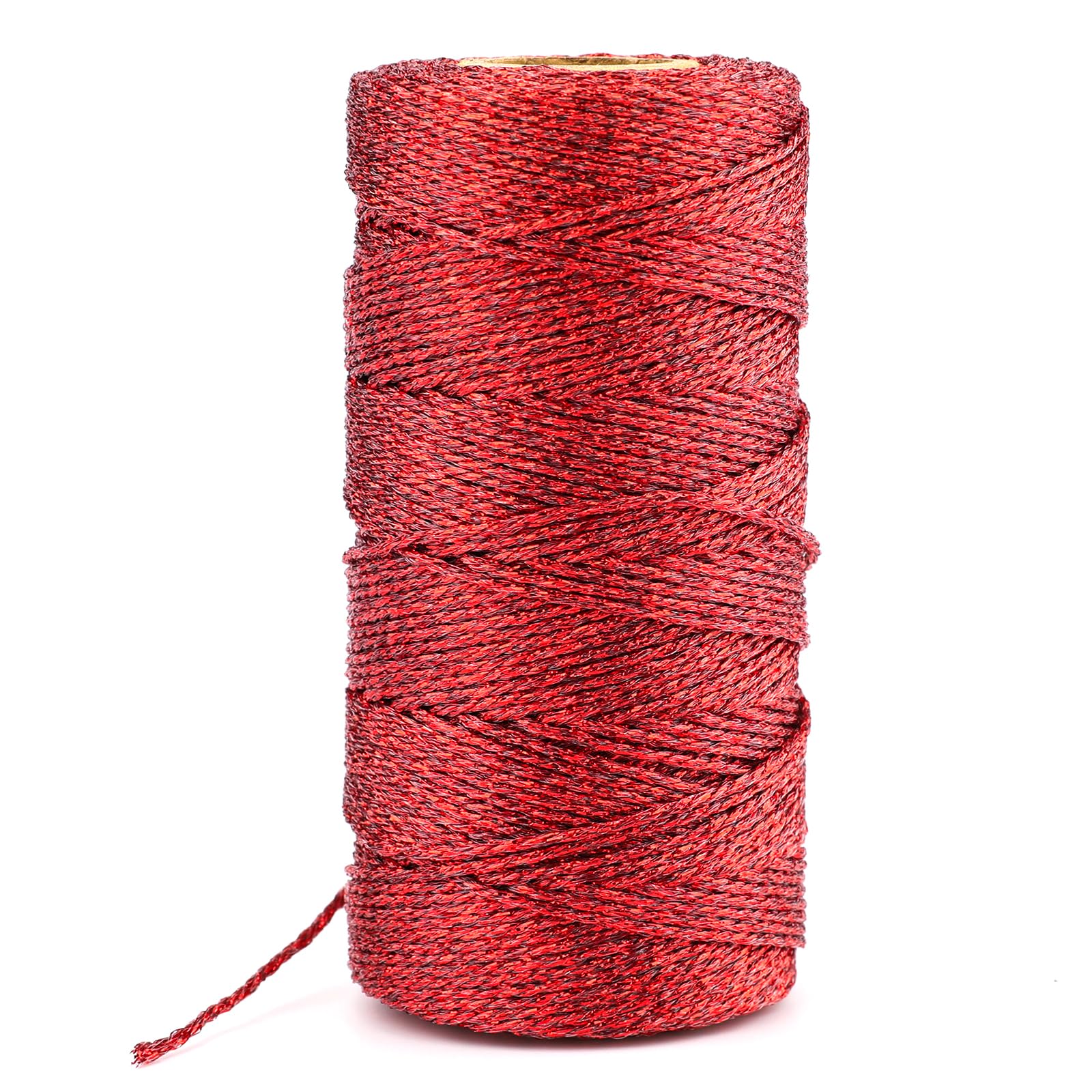 KINGLAK Red Christmas Twine String for Gift Wrapping, 100m 1.5mm Red String for Christmas Baubles,Sparkly Red Twine Thread Metallic Cord Glitter Xmas String for Crafts Christmas Tree Decorations