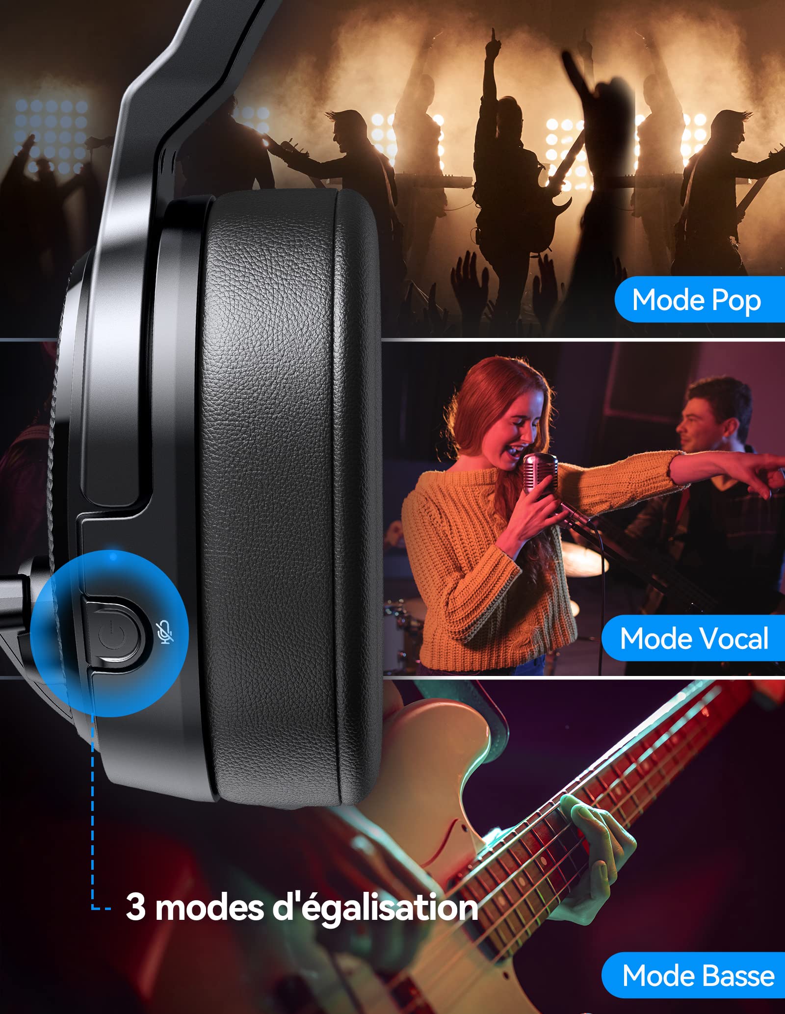 TECKNET Casque Bluetooth sans Fil avec Micro, Casque sans Fil Simple et Double Oreille avec 3 Modes de Musique EQ, Casque Anti Bruit Bluetooth ENC, pour Centres d'appels, Bureaux, Camionneurs