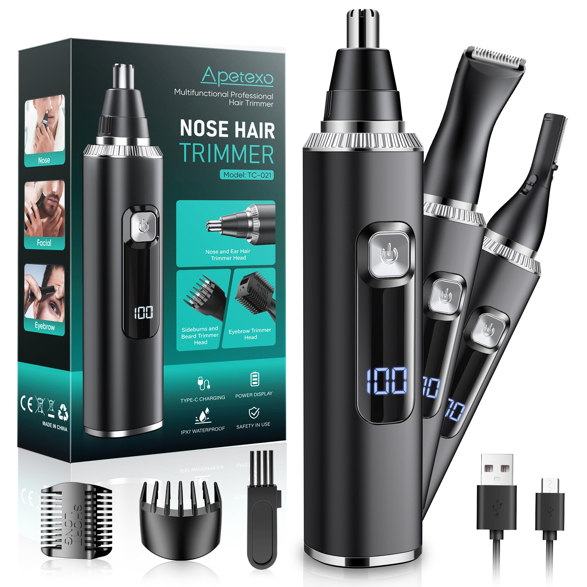 Nose Ear Hair Trimmer Type-C Rechargeable Precision Groomer for Men Women Painless Double-Edged Blades IPX7 Waterproof Easy to