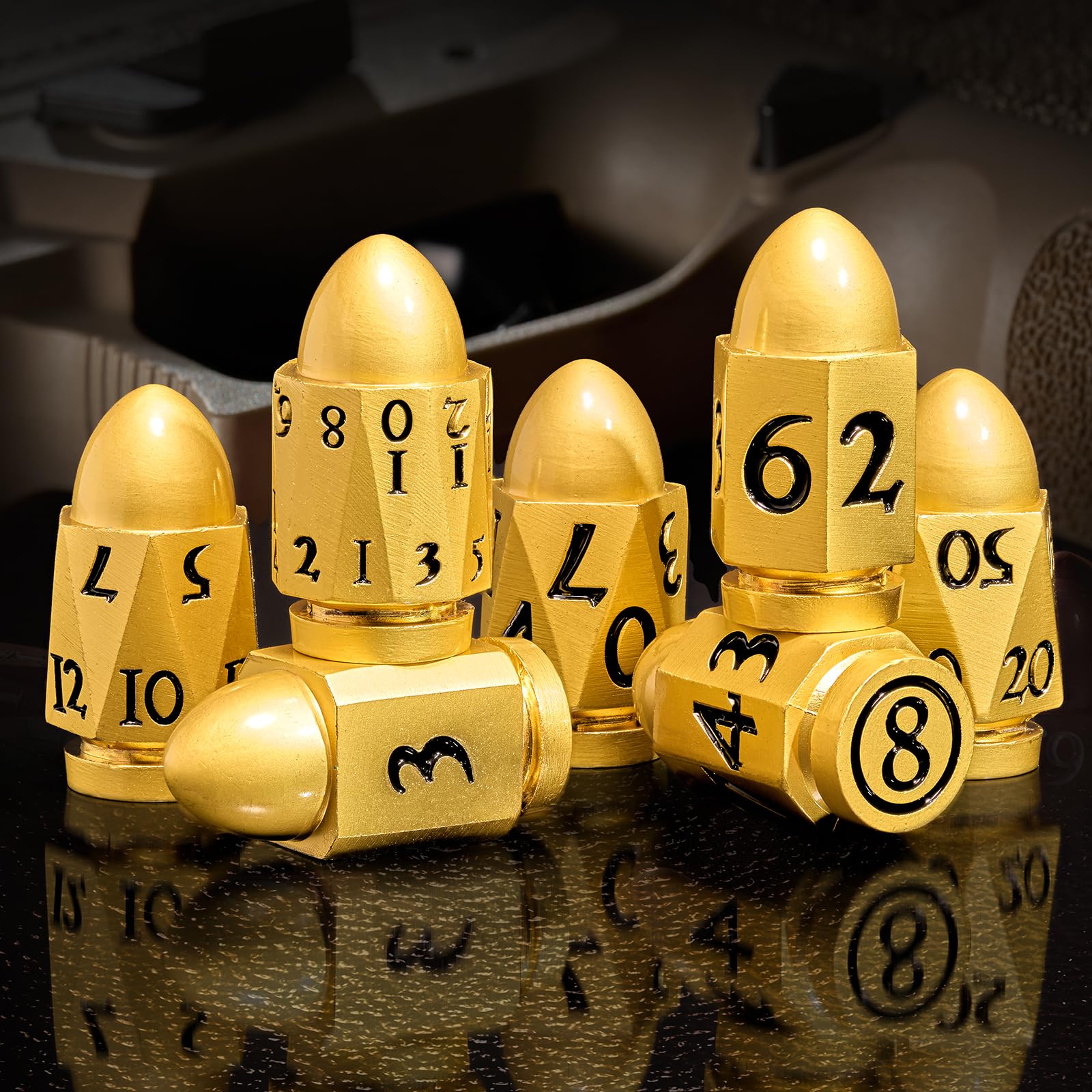 Set De Dados De Metal Con Forma De Bala – Juego De Dados Poliédricos Para D&D, Pathfinder, Warhammer 40k Y RPG