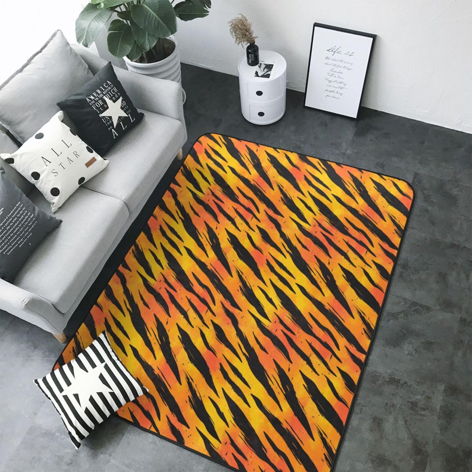 Grand tapis pour salle à manger et salon à motif rayures de tigre moderne