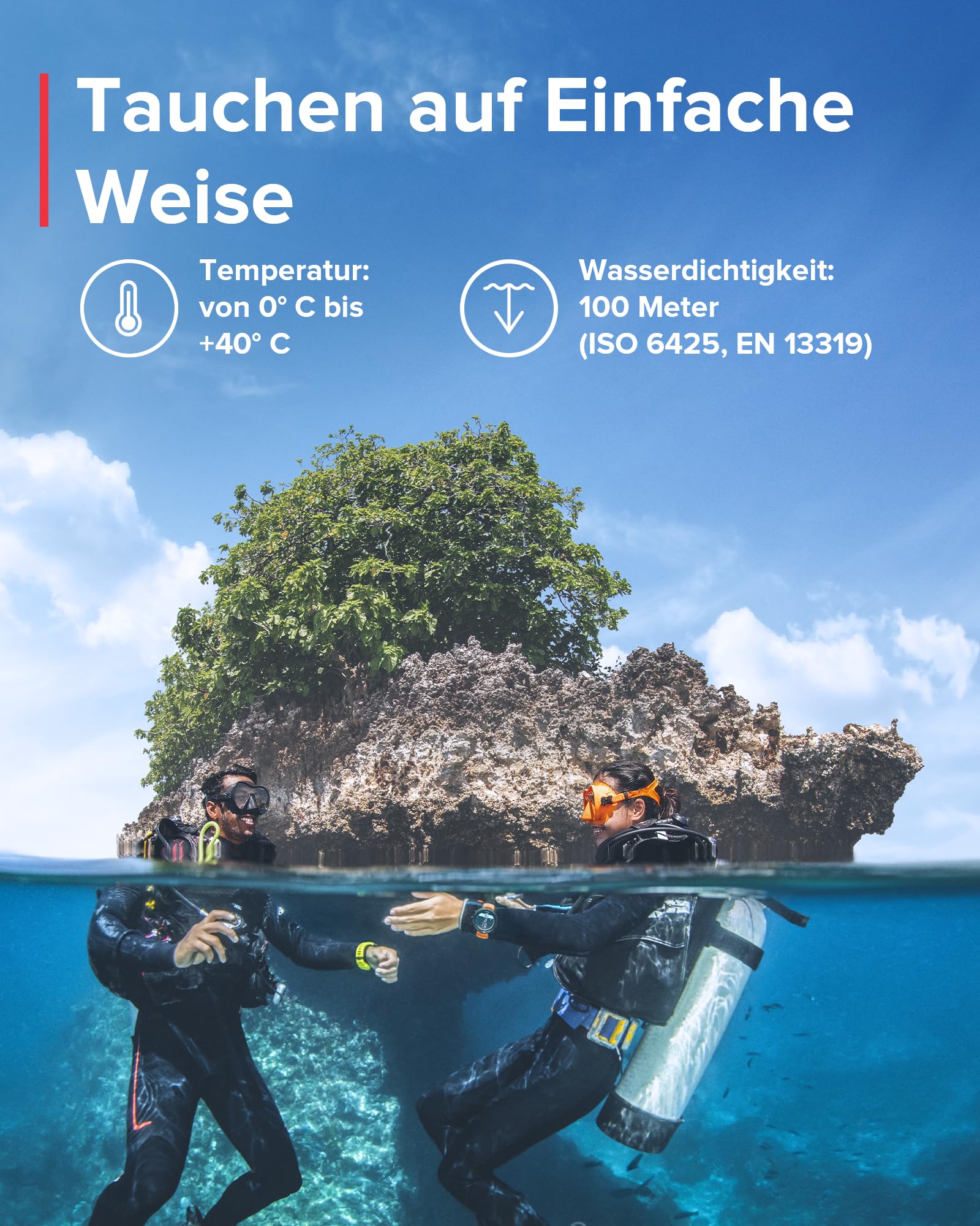 SUUNTO D5 Tauchcomputer mit Farbdisplay, 100m Wasserdicht, Alarmfunktion, Stoppuhr, Wetterinformationen, Kompass und Einer Akkulaufzeit von bis zu 12 Stunden im Tauchmodus