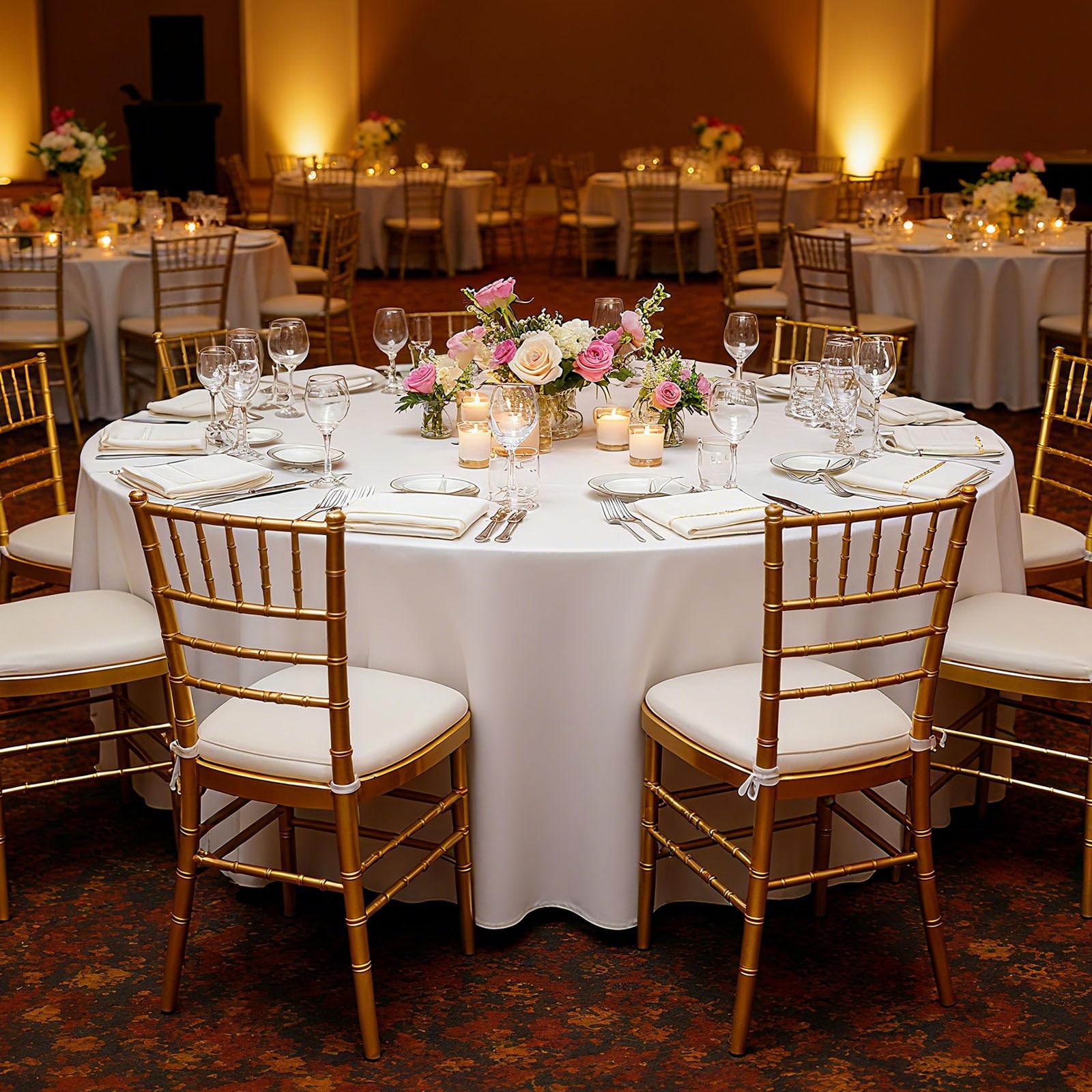 VEVOR Manteles Redondos de 3048 mm, Elegantes y Versátiles, Resistentes a Las Arrugas, Lavables a Máquina, de Poliéster, para Fiestas, Bodas, Banquetes y Eventos Formales, Color Blanco, 6 uds