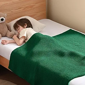 Guohaoi Knitted Weighted Blanket Kids (Green 40"x60" 7lbs) No Beads Cooling Heavy Blanket, Home Decor Breathable Chunky Knit Throw Blanket for All-Season Use
