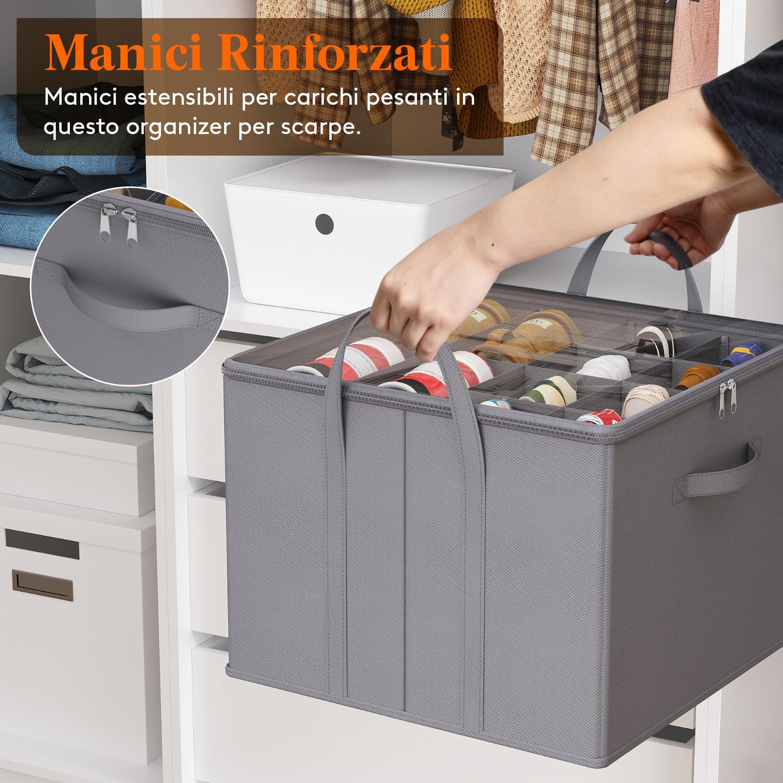 Lifewit Organizer per Scarpe per Armadio, Moderni, Grigio, 12-16 Paia, Contenitori Pieghevoli per Stivali, Tacchi, Scarpe da Ginnastica