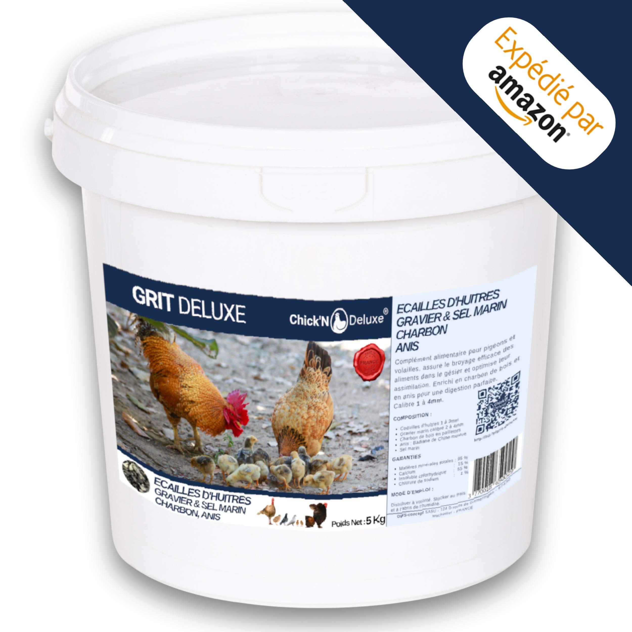 Chick'N Deluxe® Grit Deluxe 5Kg. Complément Alimentaire pour Pigeons/volailles. Mélange de minéraux, Charbon Actif et enrichi l'anis pour Une Digestion Parfaite. Renforce Aussi la Coquille d'oeuf.