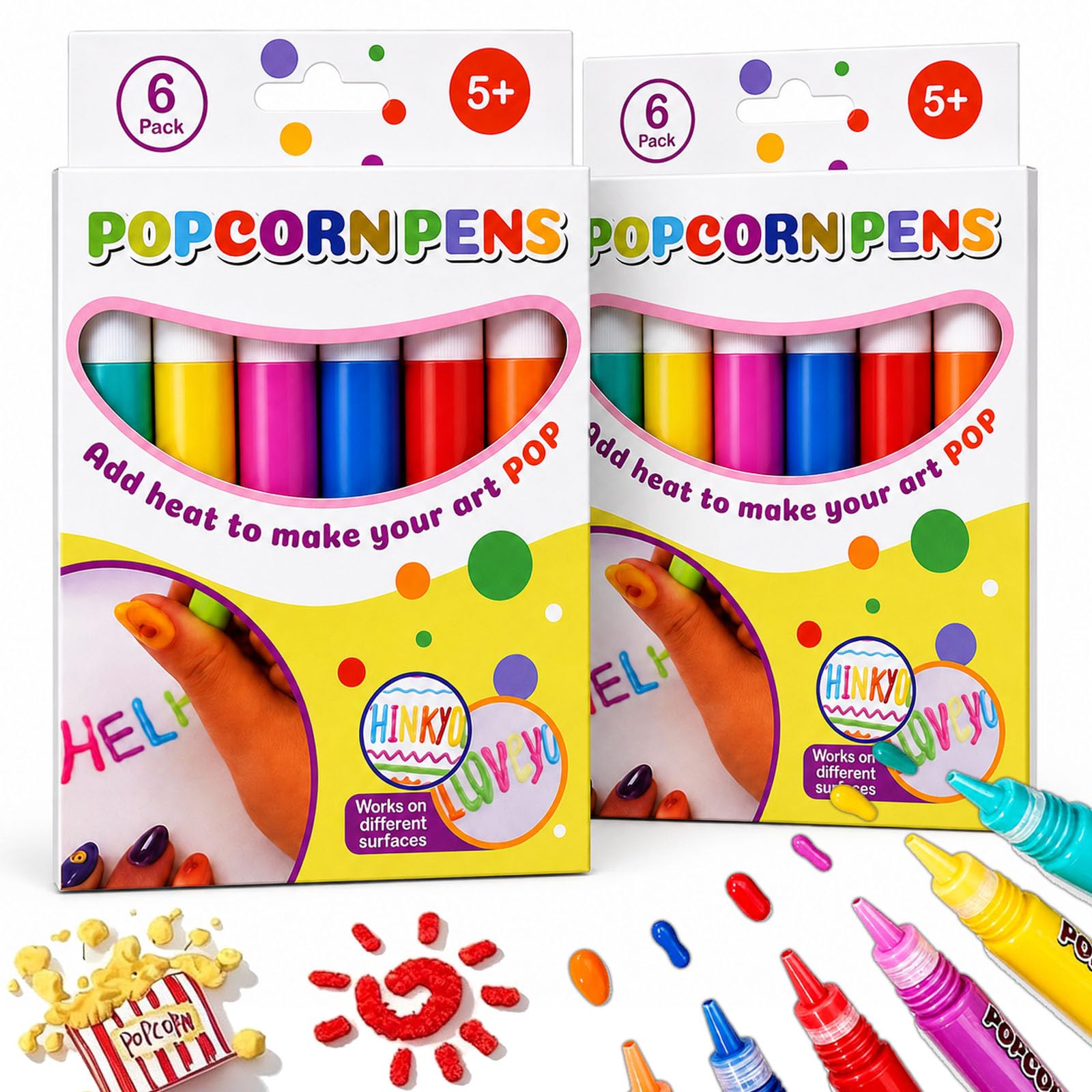 Popcorn Pens, Popcorn Pens Puffy 3D Art Marker Set for Kids, Colorful Bubble Drawing Pens for Birthday Cards, Greeting Cards, DIY Crafts, School Projects and Creative Activities (2PCS)