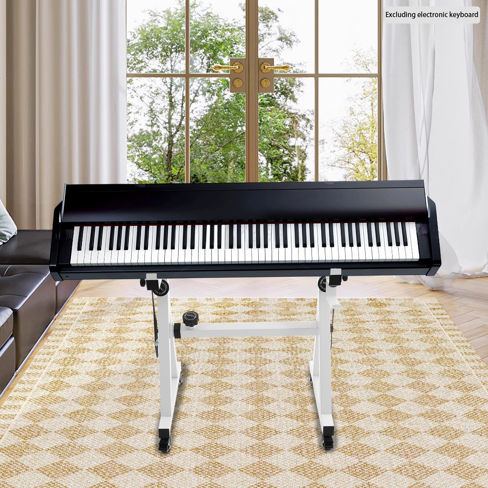 Soporte para teclado, soporte para partituras, teclado musical, soporte para piano, soporte para teclado en Z, pies de goma, longitud/altura ajustable, para niños y adultos (blanco)