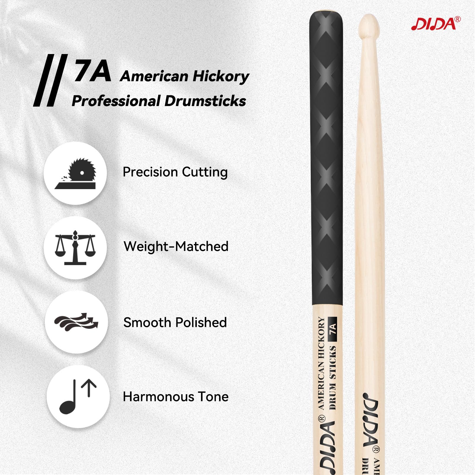 Baquetas para batería, madera maciza natural, equilibrio de peso, agarre antideslizante, actuación en vivo y kit de batería, accesorios de práctica, baquetas para principiantes profesionales (nogal
