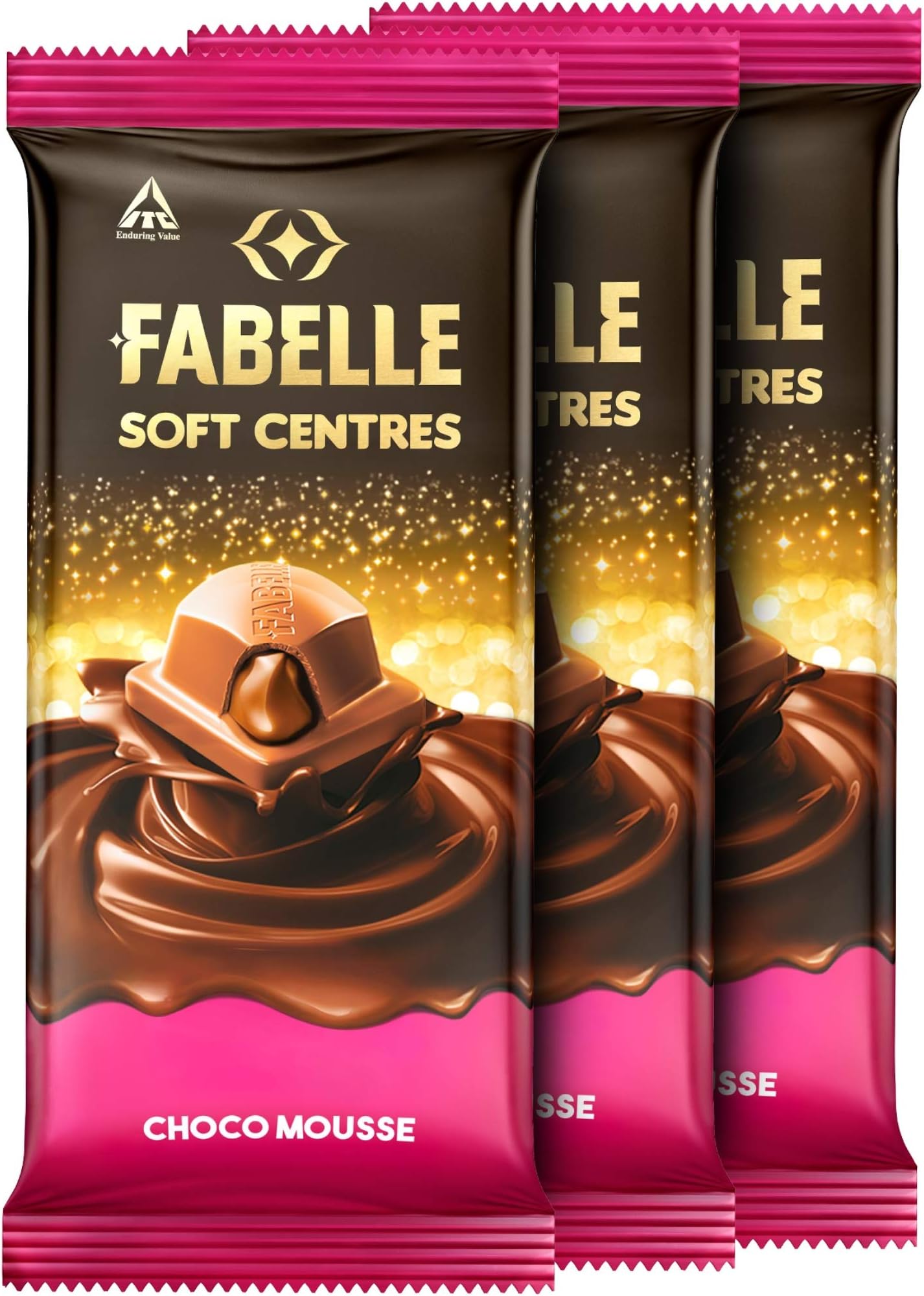 Fabelle Soft Centres - Chocolate Pack of 3, Centre-Filled Premium Milk Chocolate Bar with Choco Mousse, Premium Packaged, Chocolate Box for Gifting, 3 x 128g
