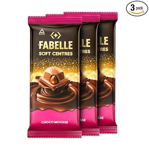 Fabelle Soft Centres - Chocolate Pack of 3, Centre-Filled Premium Milk Chocolate Bar with Choco Mousse, Premium Packaged, Chocolate Box for Gifting, 3 x 128g