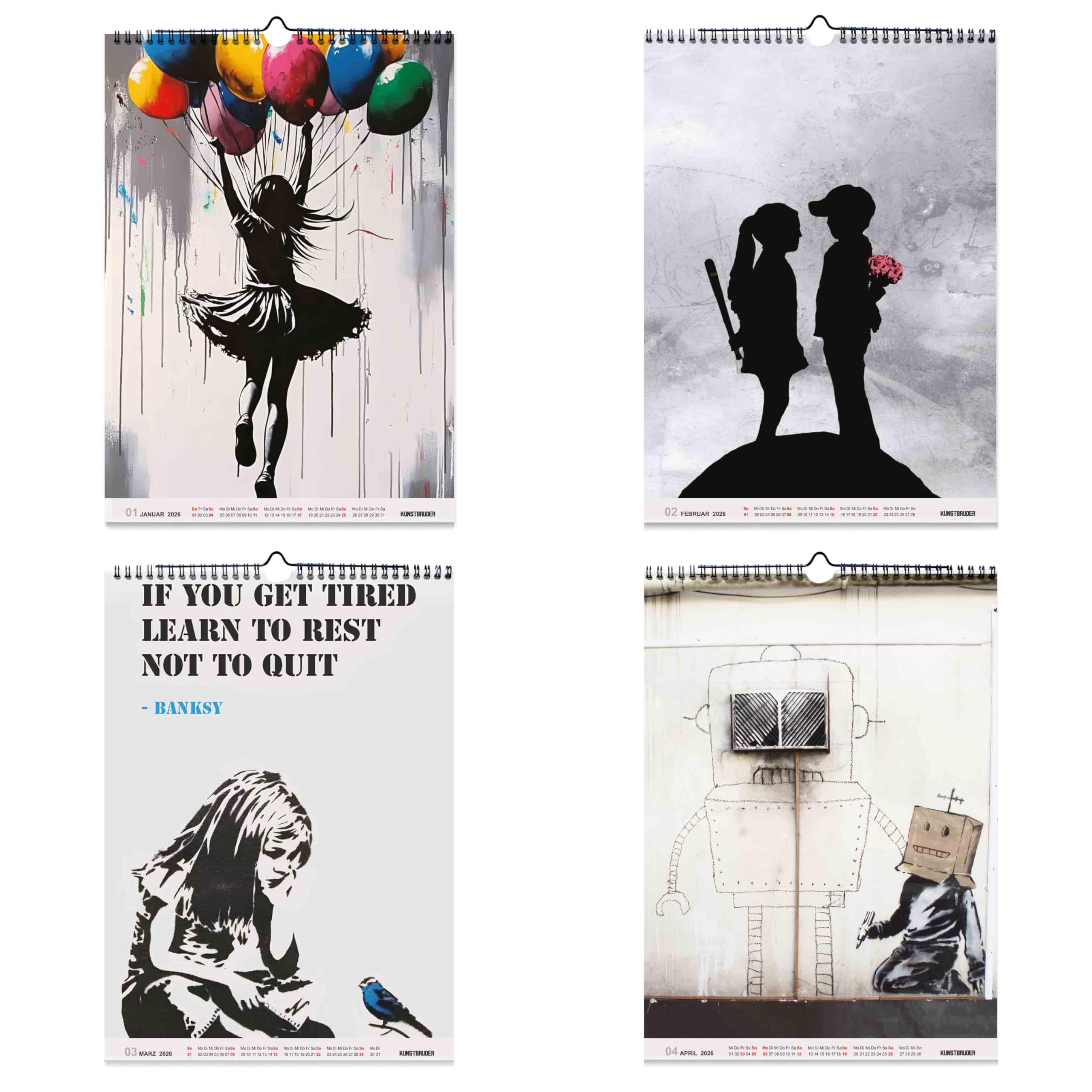 Banksy großformat Kalender Monatskalender 2026 hochkant B2 (70 x 50 cm) Wandkalender mit den schönsten Bildern - XXL Street art Jahreskalender Banksys Graffiti Wohnzimmerkalender Bürokalender