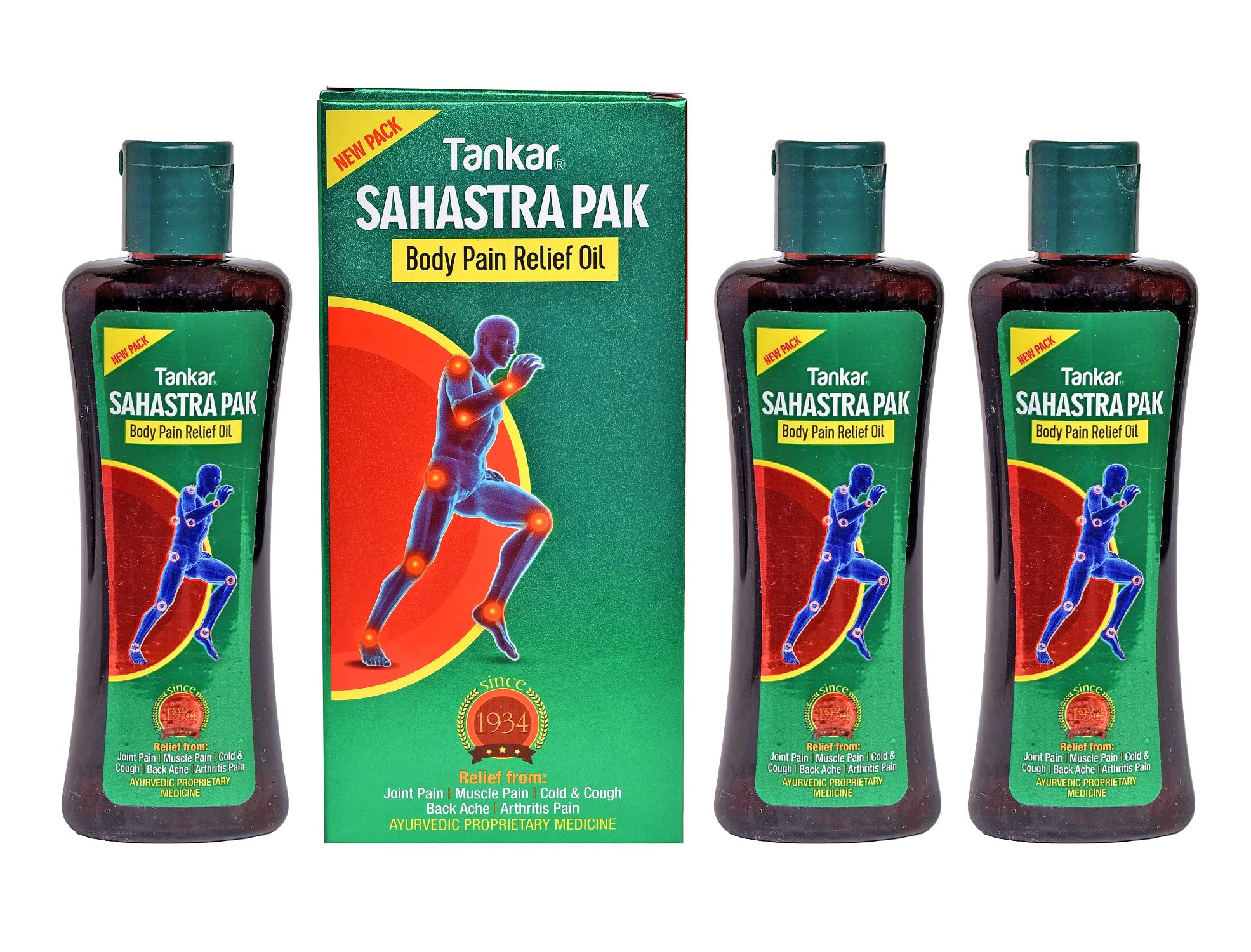 Tankar Sahastrapak Body Pain Relief Oil For Joint Pain, Muscle Pain, Back Pain, Body Ache, Cold & Cough. Chemical Free Hair Oil, 60ML (Pack of 3)