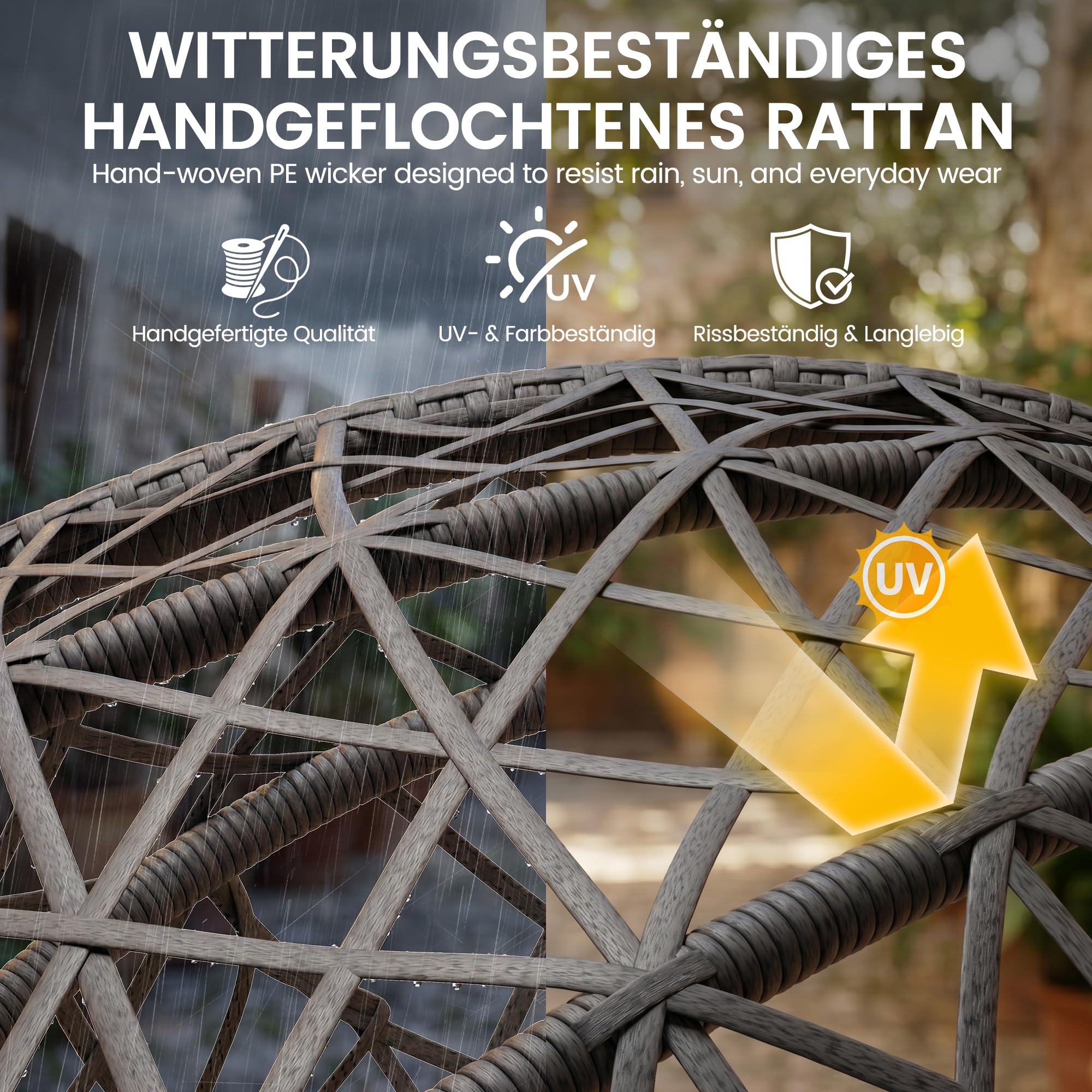 UDPATIO Hängesessel Outdoor mit Gestell, Indoor Hängeschaukel, Hängestuhl bis 160kg, Relaxschaukel mit 18cm Dicke Kissen, Schaukel Sessel Garten, Balkon, Grau