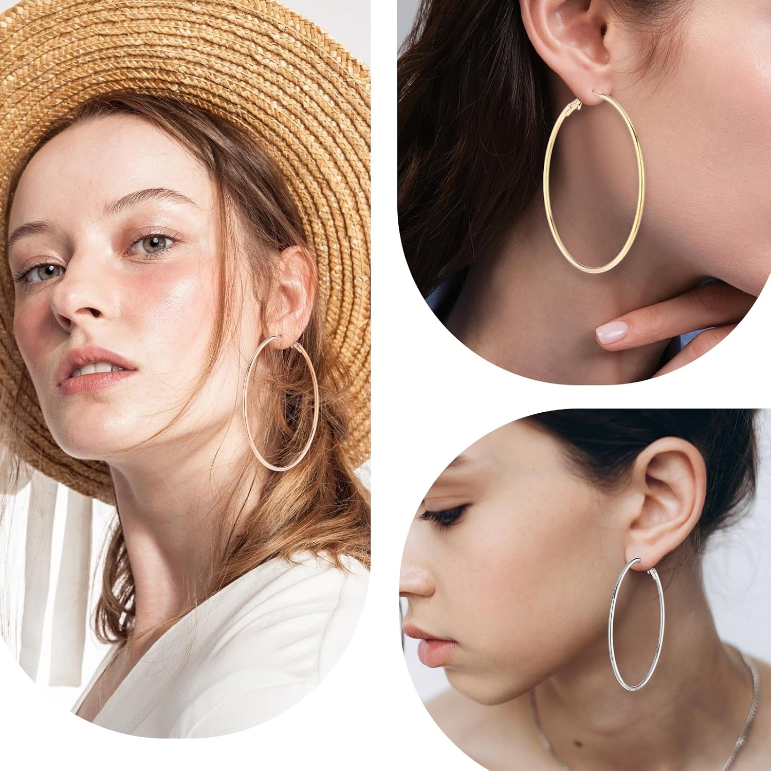 4Pcs Stainless Steel Hoop Earrings, Large Circle Silver Hoop Cartilage Gold Silver Rose gold Black Oversize Earrings for Women