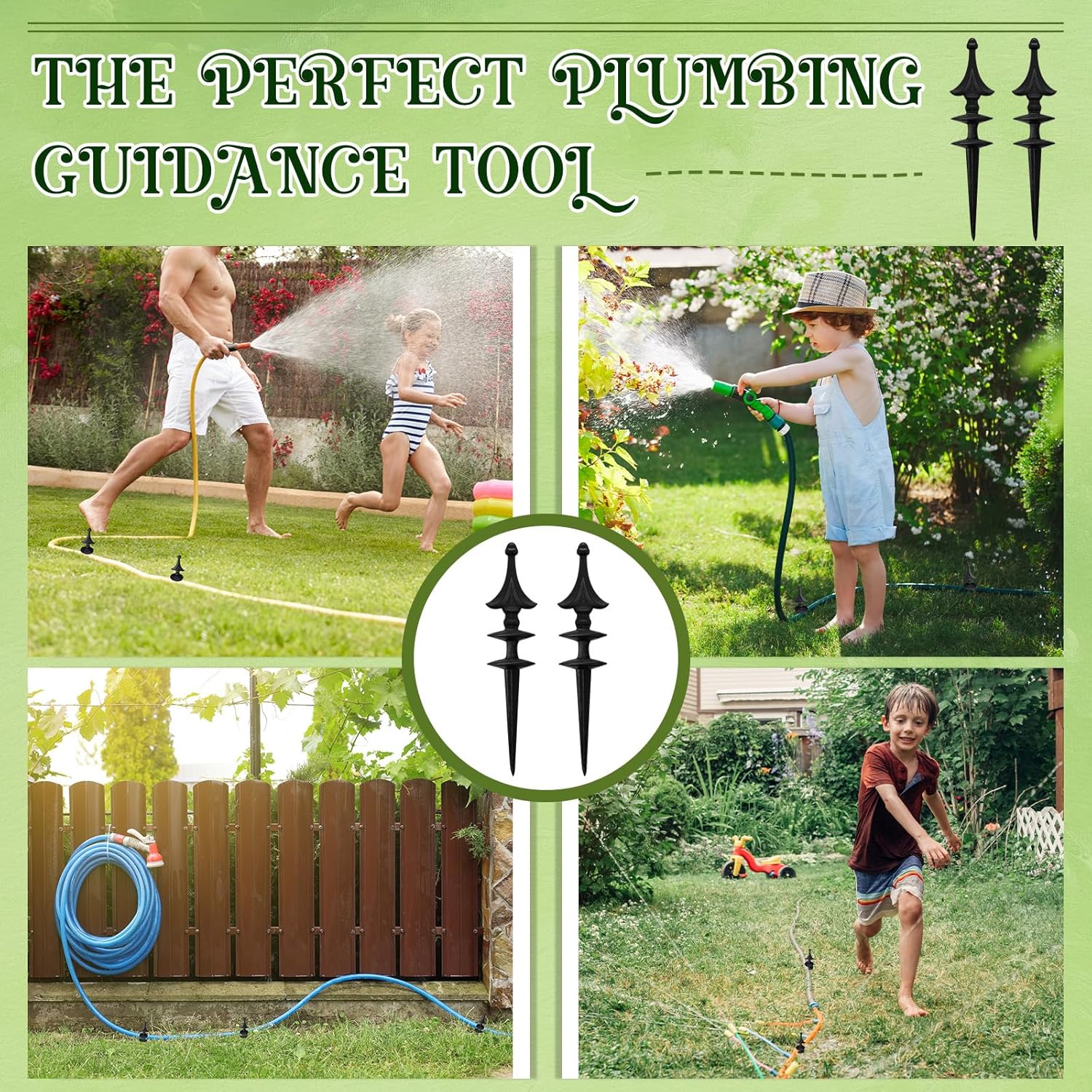 MorningRo 2 Pcs Garden Hose Guide Spike 12 Inch Heavy Duty Metal Hose Support Spike Aluminum Decorative Garden Stakes Protector to Keeps Flower Beds Plant Yard Lawn (Thatched Cranberries)