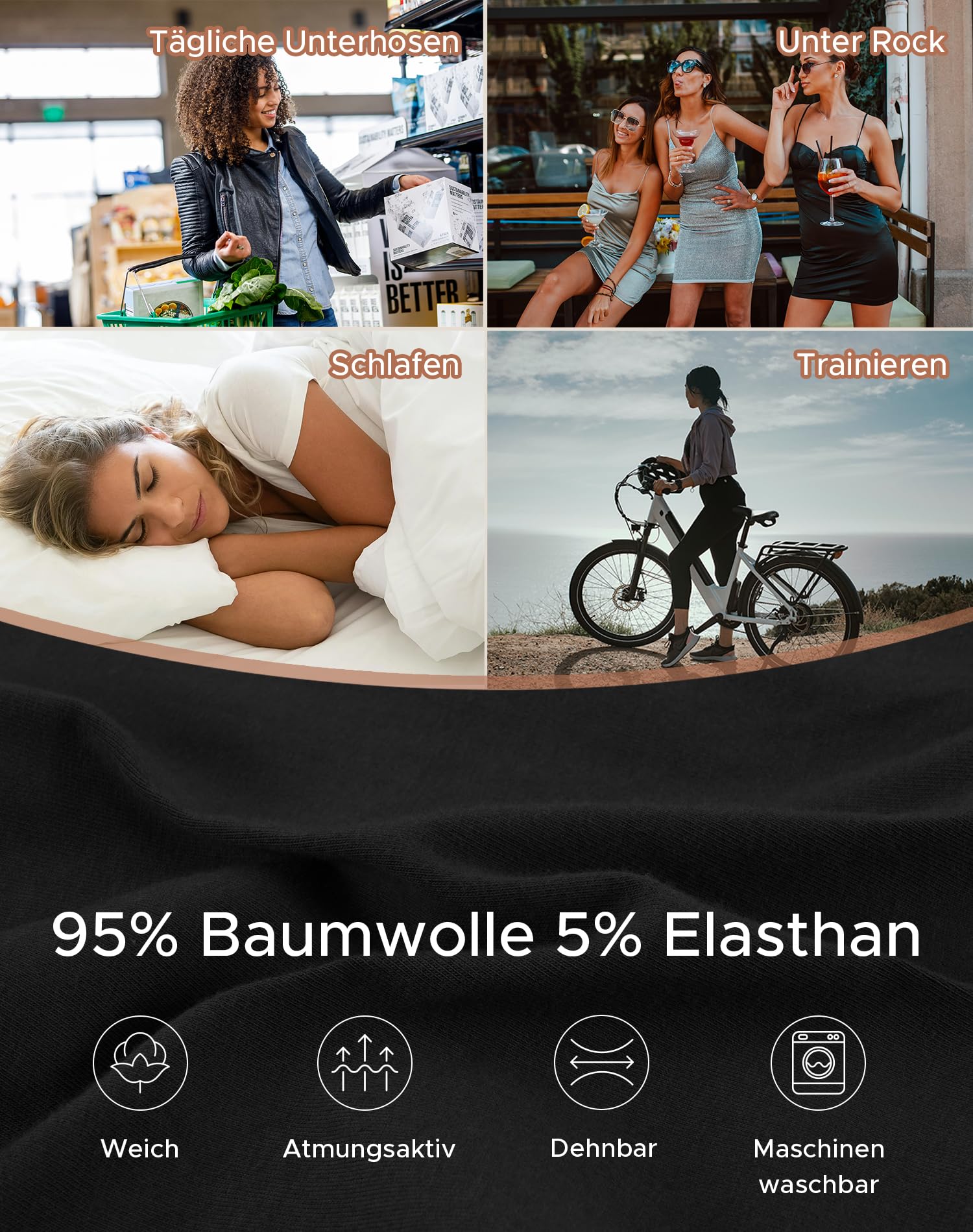 INNERSY Bokserki damskie bawełniane majtki z nogawkami Sport Hipster bielizna damska, 4 sztuki w opakowaniu