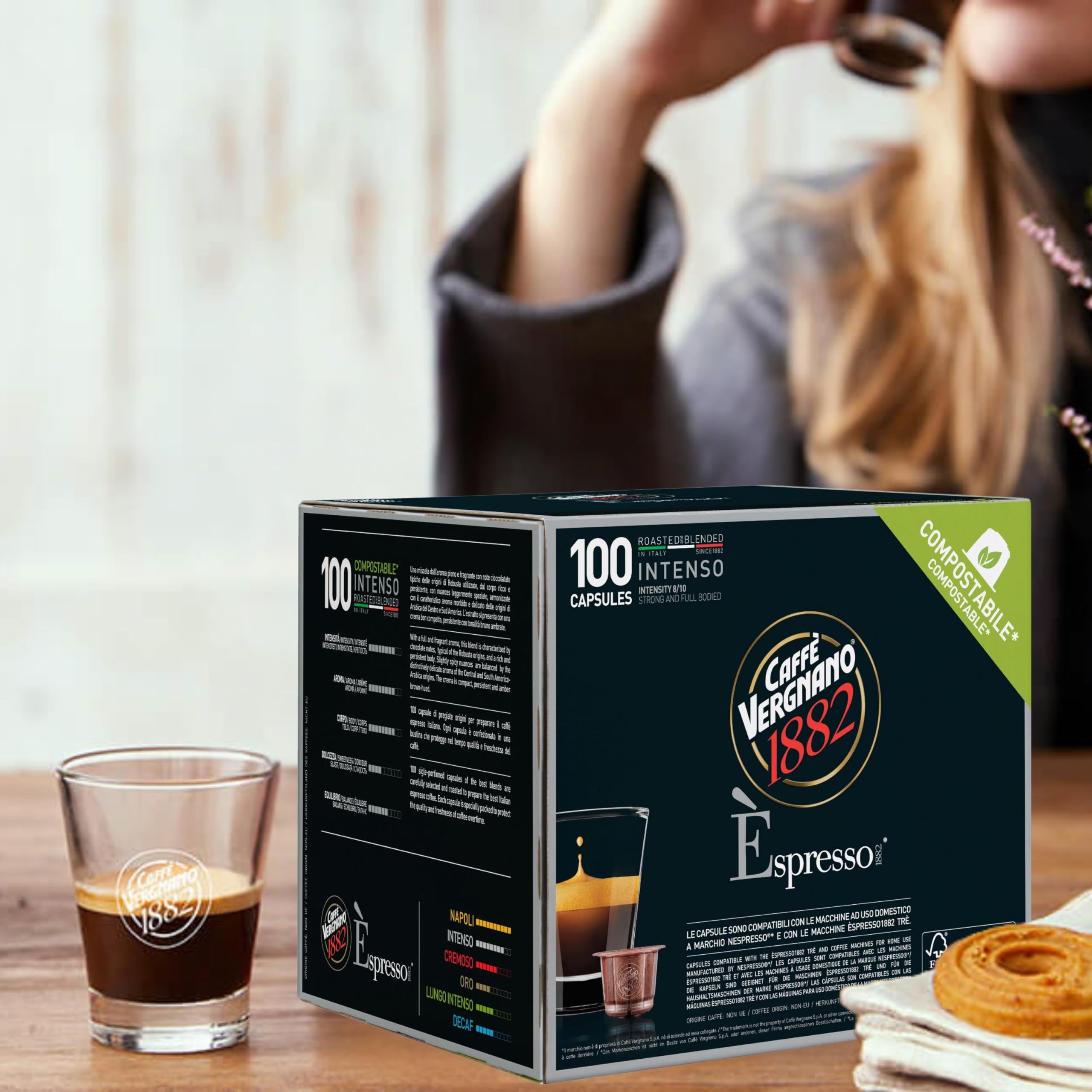 Caffè Vergnano 1882 Èspresso1882-100 kapsułek do kawy kompatybilne z Nespresso Intenso Opakowanie 100 kapsułek