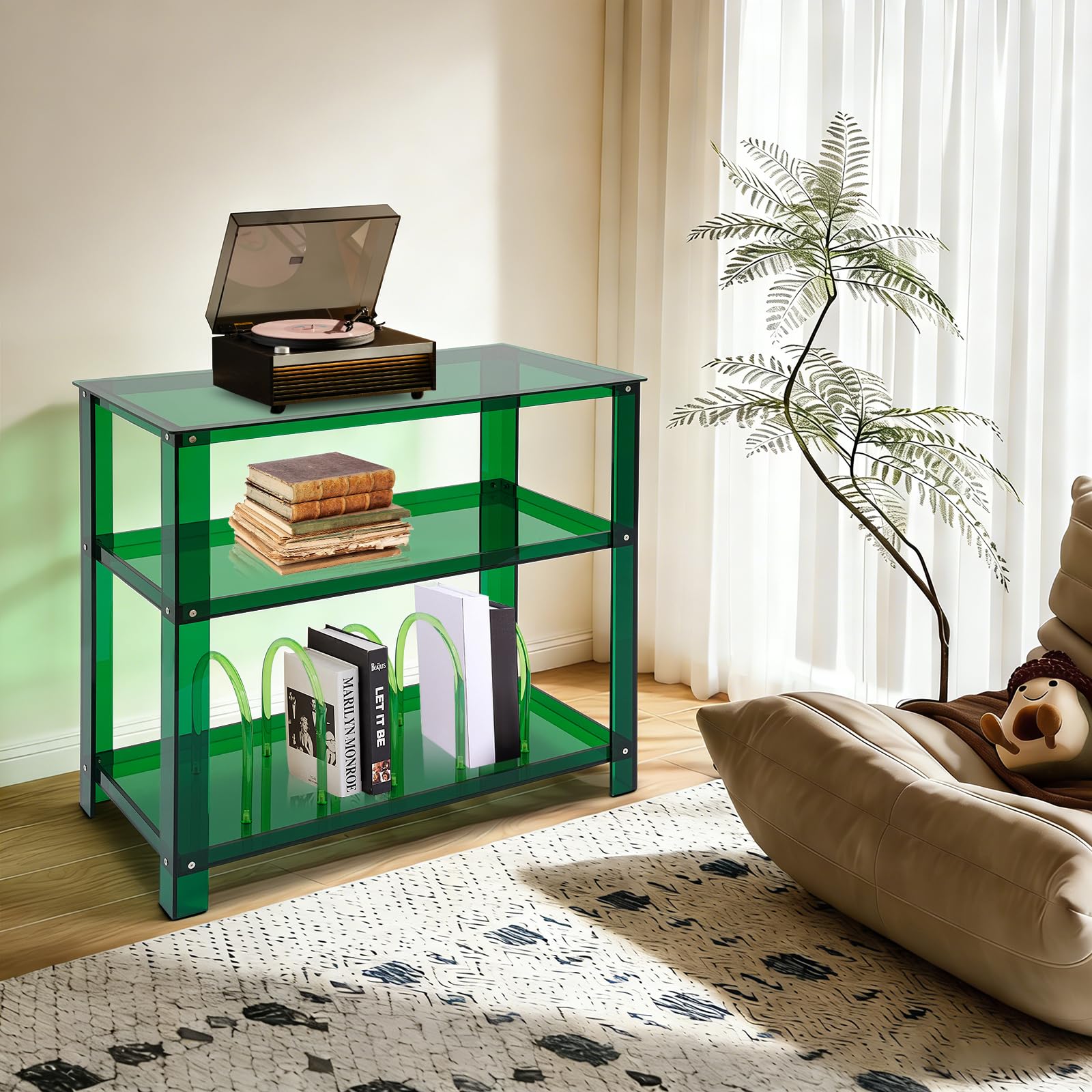 80*40*74cm Plattenspieler Regal Acryl, 3-stöckig Schallplattenständer Max. 30kg Beistelltisch für Vinyl und CDs Vinyl-Magazin-Aufbewahrungsregal mit 3 Ebenen, Plattenspieler-Schrank für Wohnzimmer