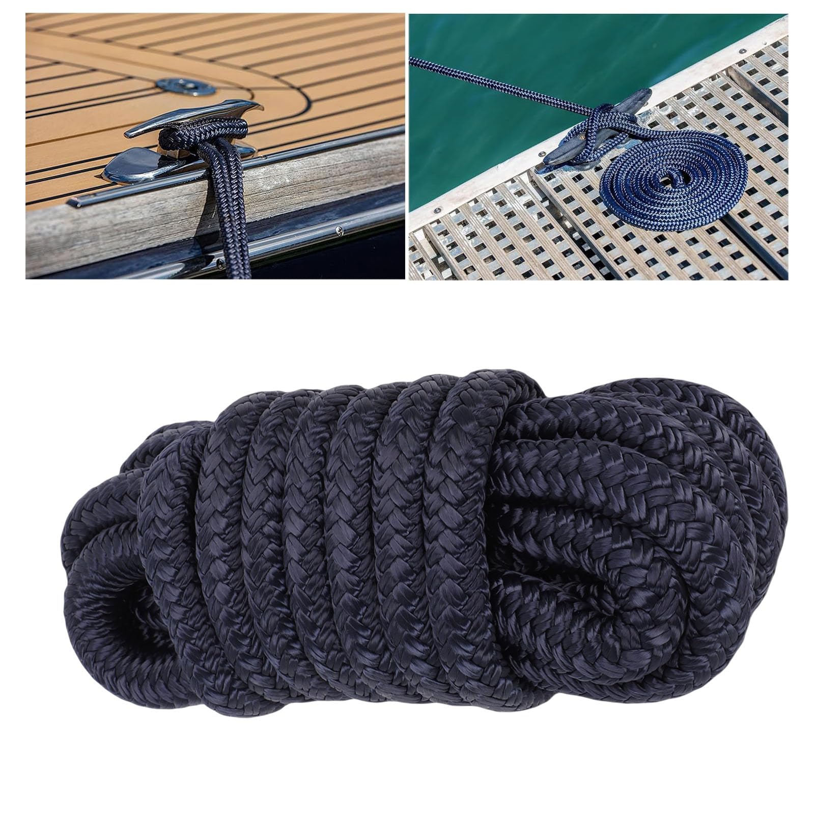 Fabater Cime per Ormeggio 1/2 Pollice X 15 Piedi, Cime per Ormeggio in Nylon Intrecciato Doppio 4 Pezzi con Occhiello 12 Pollici, Corda per Barca Ad Alta Resistenza (blu navy)
