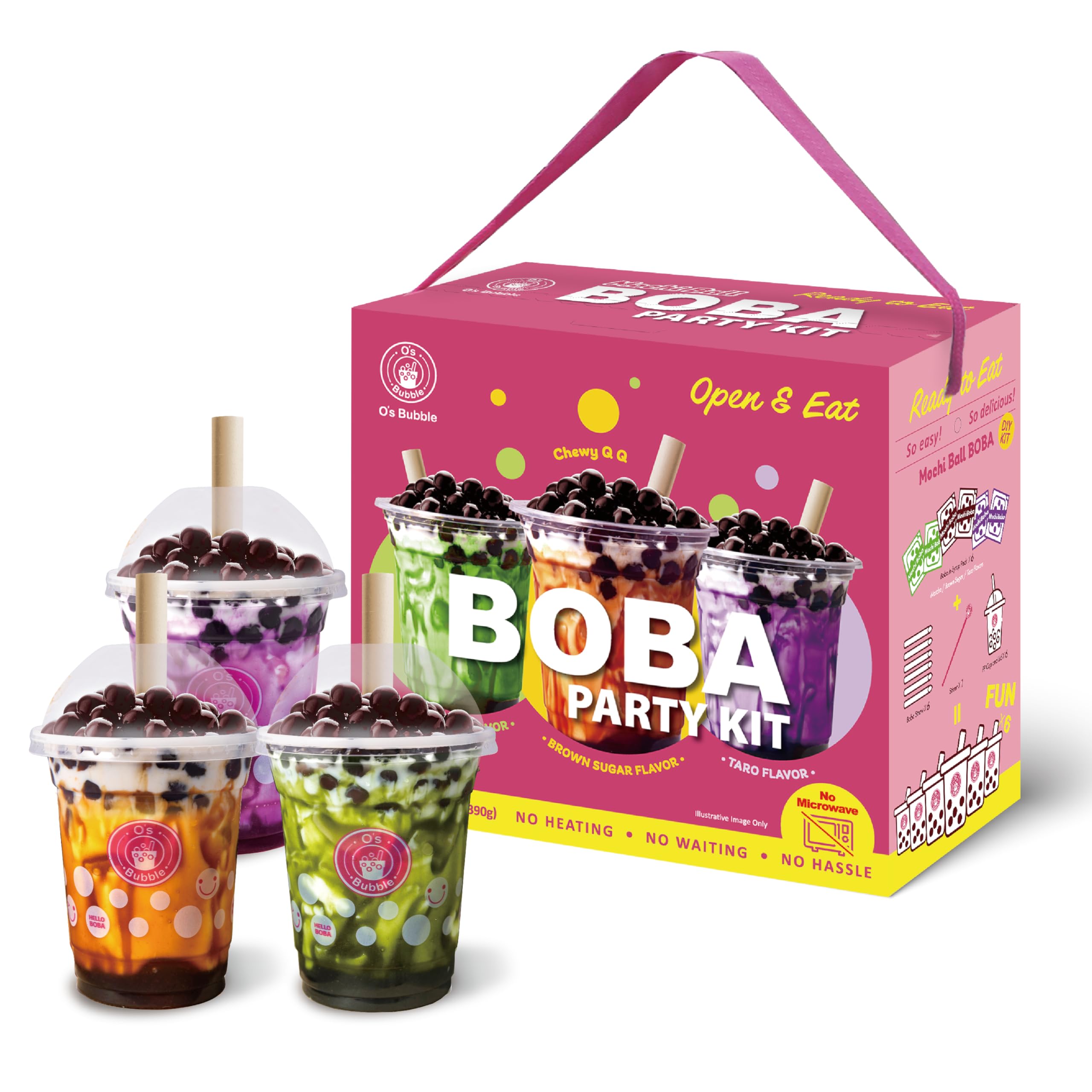 O's Bubble BOBA Party Kit 3.0 - Kit de té Boba todo en uno con Boba masticable - Sabores mixtos - Incluye tazas, popotes, agitador - 6