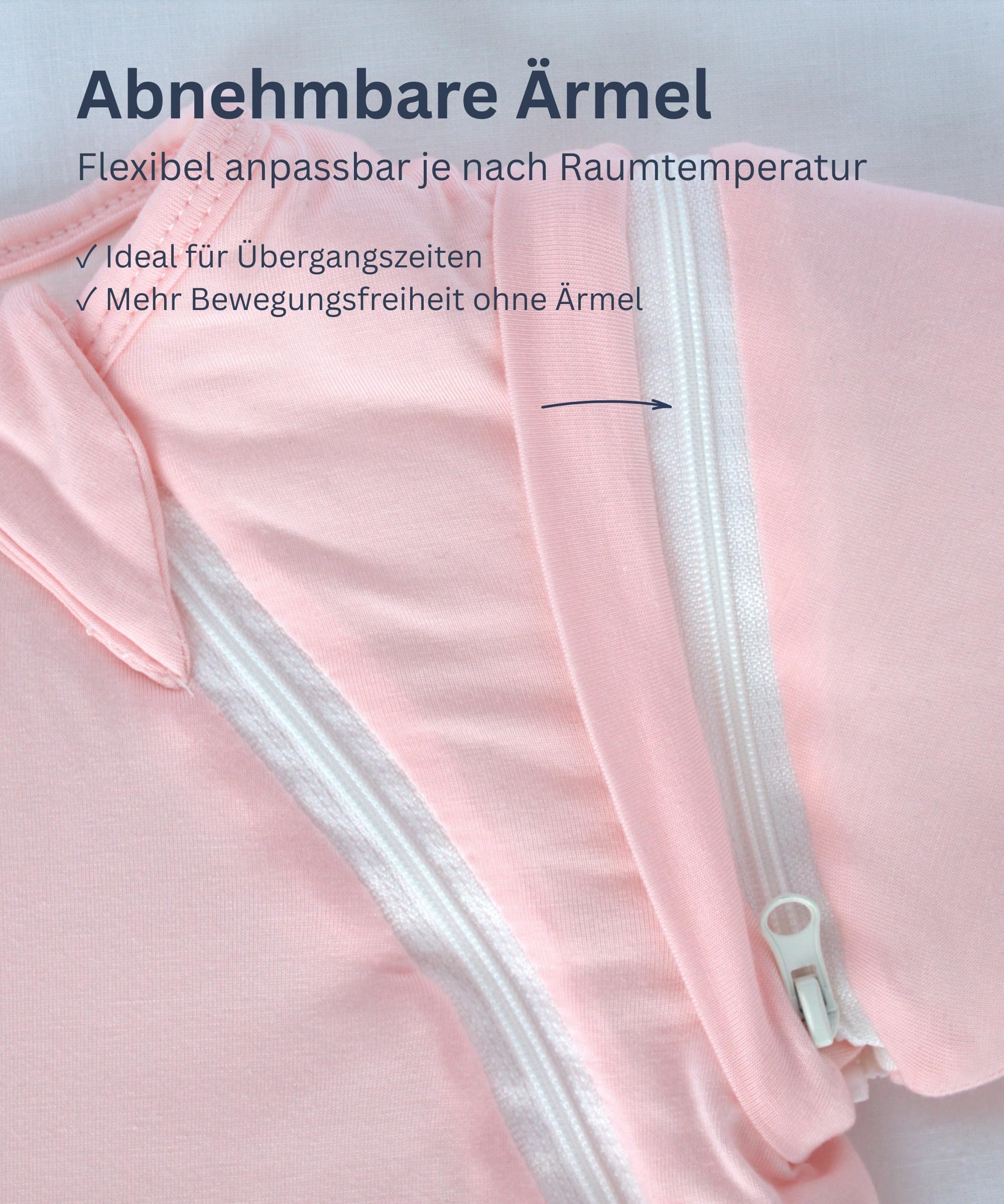 Babyschlafsack 70 cm (0–6 Monate) – Rosa – TOG 2.5 – mit abnehmbaren Ärmeln – Ganzjährig – LENZING™ Modal & weiche Bambusfasern – Oeko-TEX® Standard 100 – atmungsaktiv & temperaturausgleichend