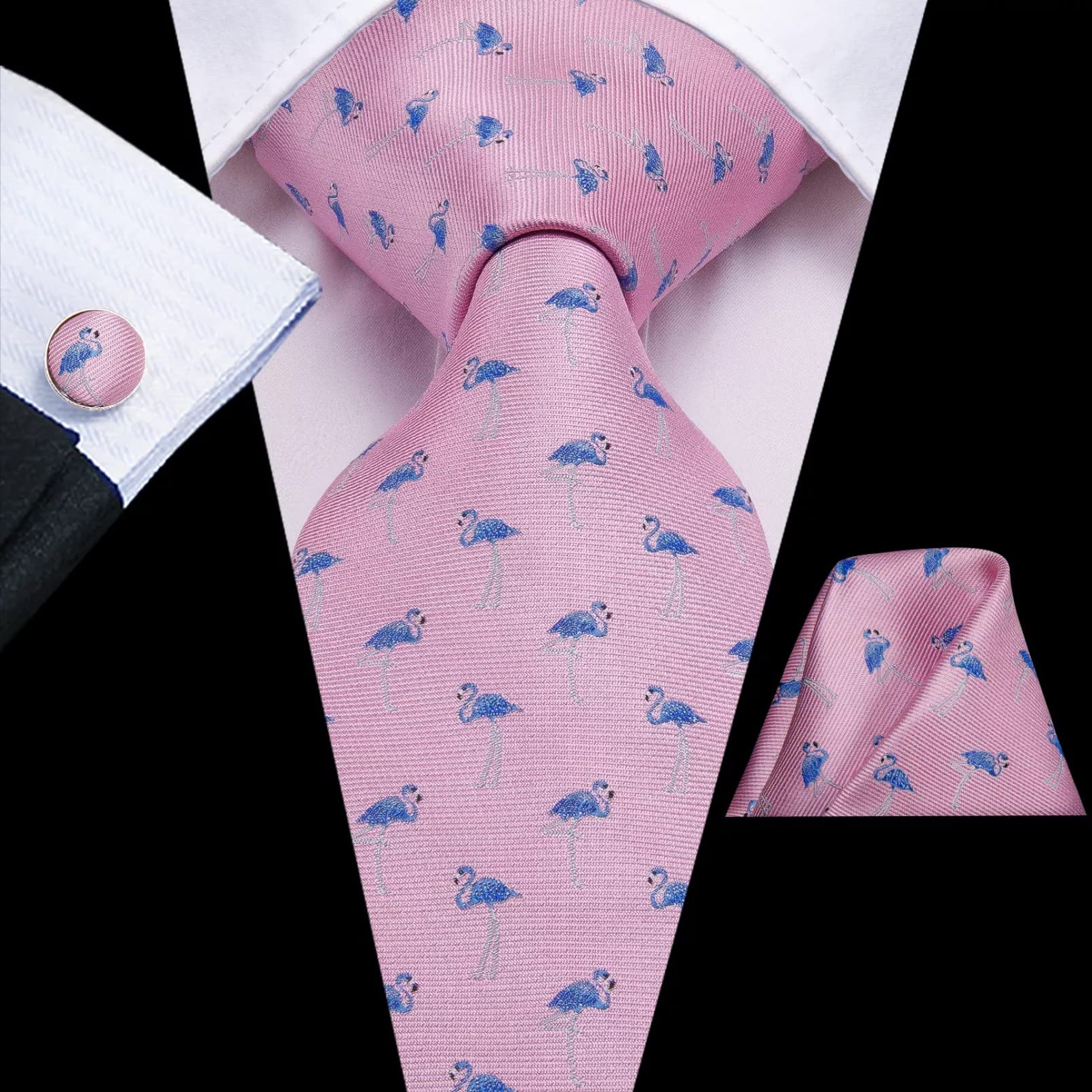 BAJIE Corbata Hombre de 8,5 Cm, ​​Traje de Corbata de Seda con flamencos de Dibujos Animados de Animales Rosas, pañuelo de diseño para Hombre, Gemelos, Corbata para Hombre