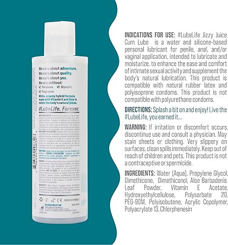 Miniatura 2 de LubeLife Jizzy Juice - Lubricante grueso y cremoso para hombres, mujeres y parejas, aspecto y sensación realistas, fórmula híbrida, lubricante