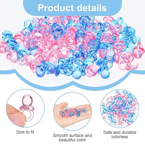 Miniatura 4 de Paquete de 100 mini chupones acrílicos, pequeños chupetes de baby shower, revelación de género para niños o niñas, mesa de fiesta dispersa, regalos