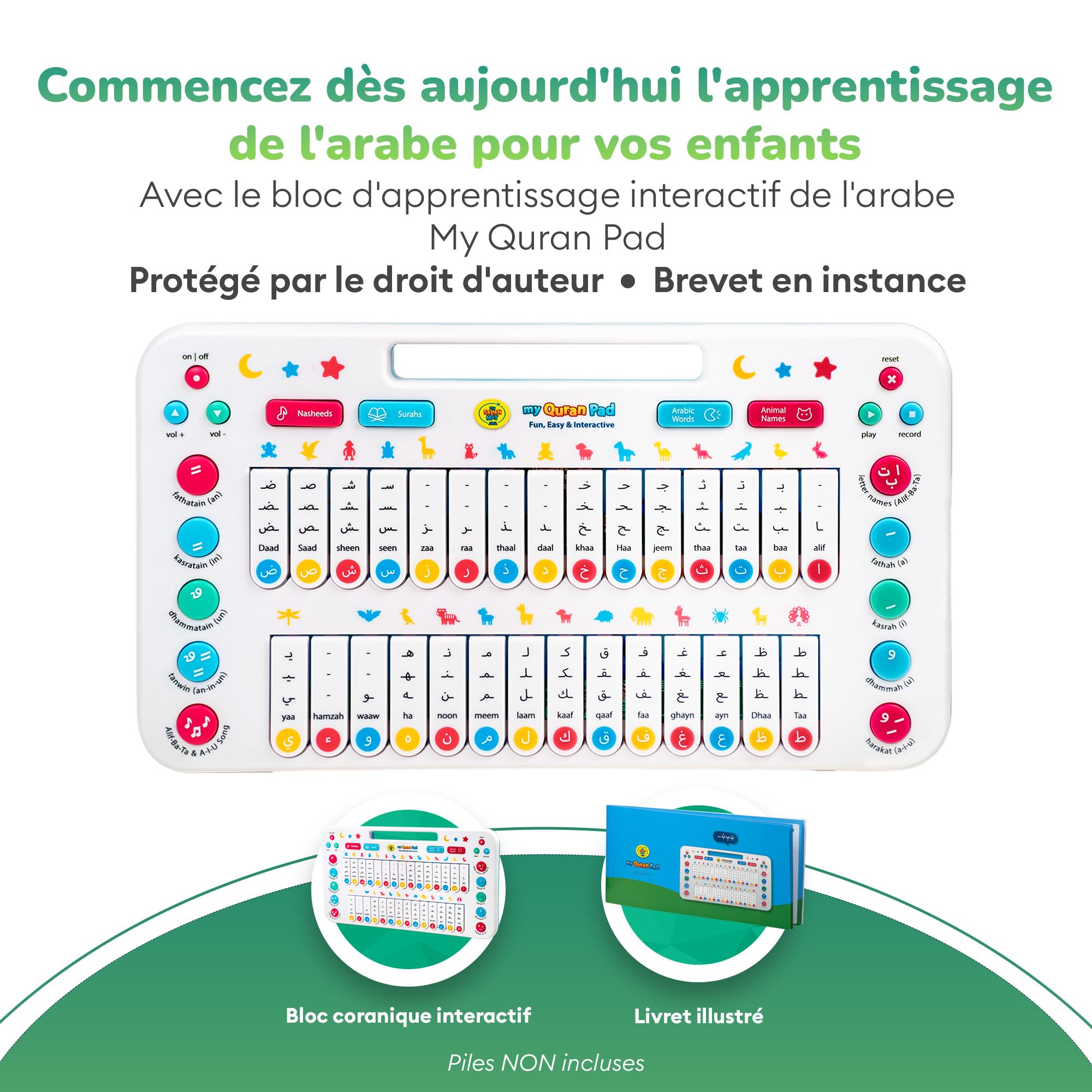 My Salah Mat Jouet Enfant 2 Ans et Plus - Mon Quran Pad interactif pour Enfants, Piano pour Apprendre l'arabe avec Alphabet, Animaux et Plus Encore - Jeux éducatif pour Enfants de 2 Ans