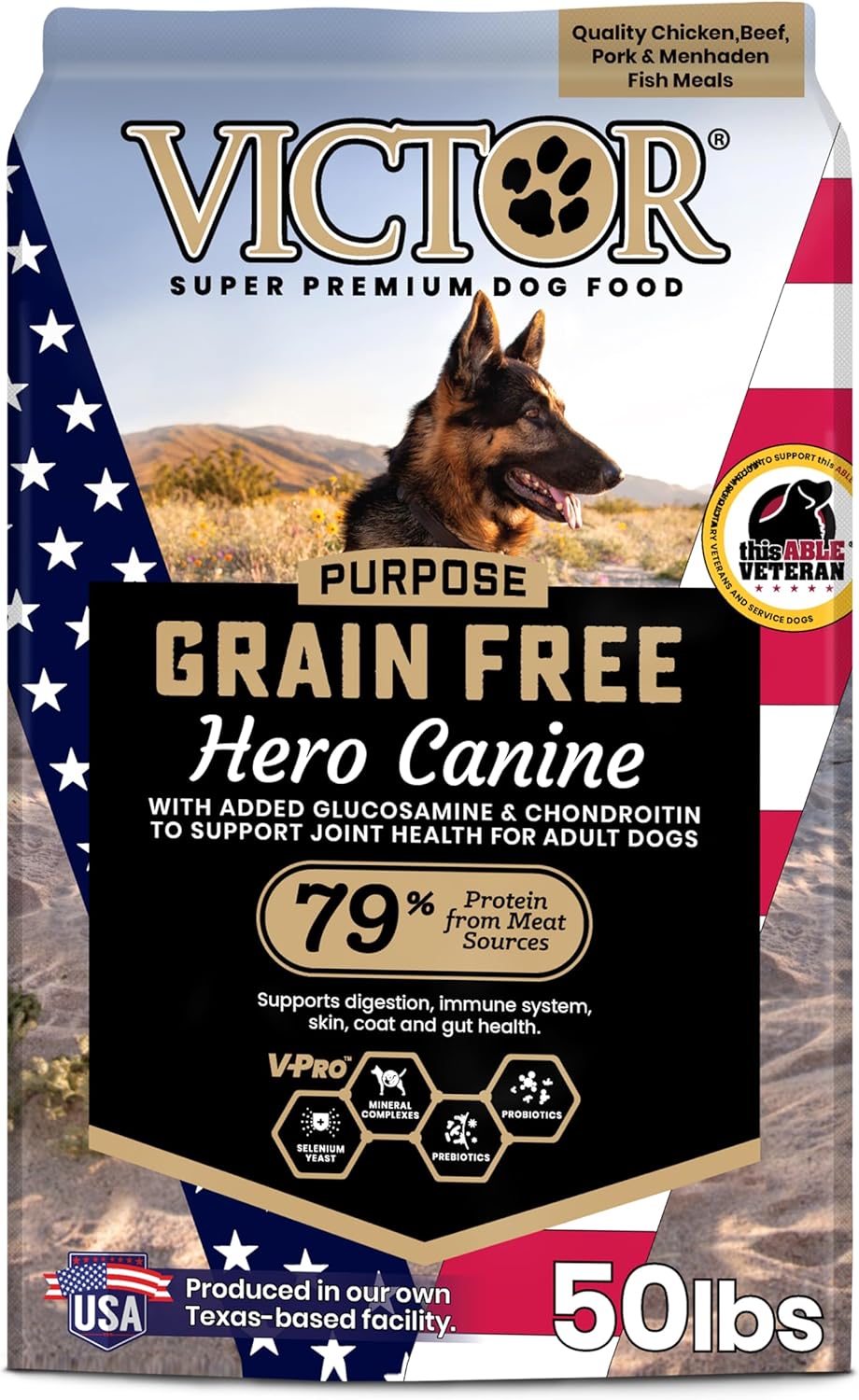 VICTOR Super Premium Dog Food – Purpose Hero Canine Kibble – Premium Gluten Free Dog Food for Active Adult Dogs – High Protein with Glucosamine and Chondroitin for Hip and Joint Health, 50lbs 50 Pound (Pack of 1)