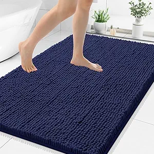 Smiry Luxury Chenille Bathroom Rugs 48x32, Extra Soft and Absorbent Shaggy Bath Mat, Machine Washable, Non-Slip Plush Carpet Runner for Tub, Shower, and Floor, Home Decor Accessories, Navy Blue