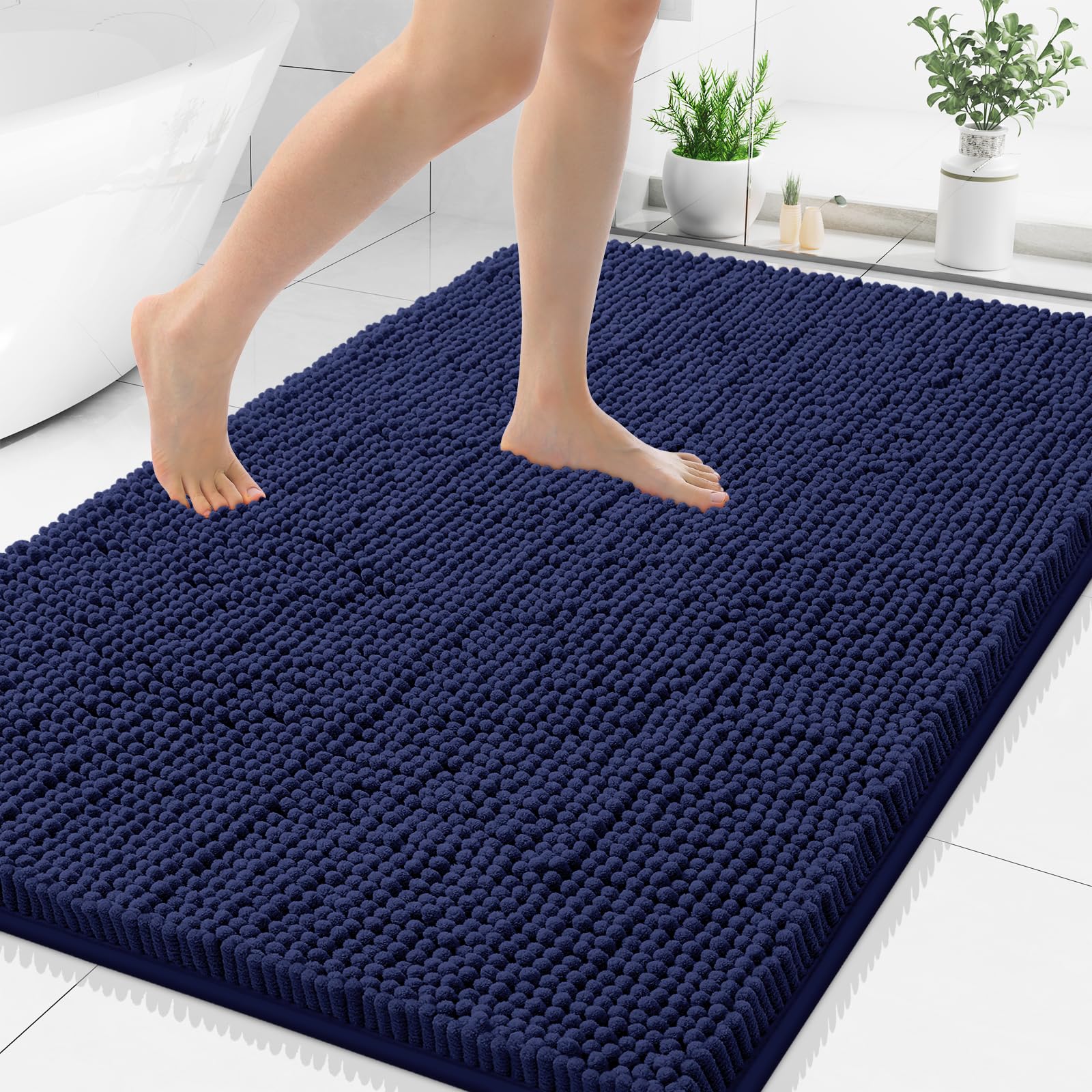 Smiry Luxury Chenille Bathroom Rugs 40x32, Extra Soft and Absorbent Shaggy Bath Mat, Machine Washable, Non-Slip Plush Carpet Runner for Tub, Shower,