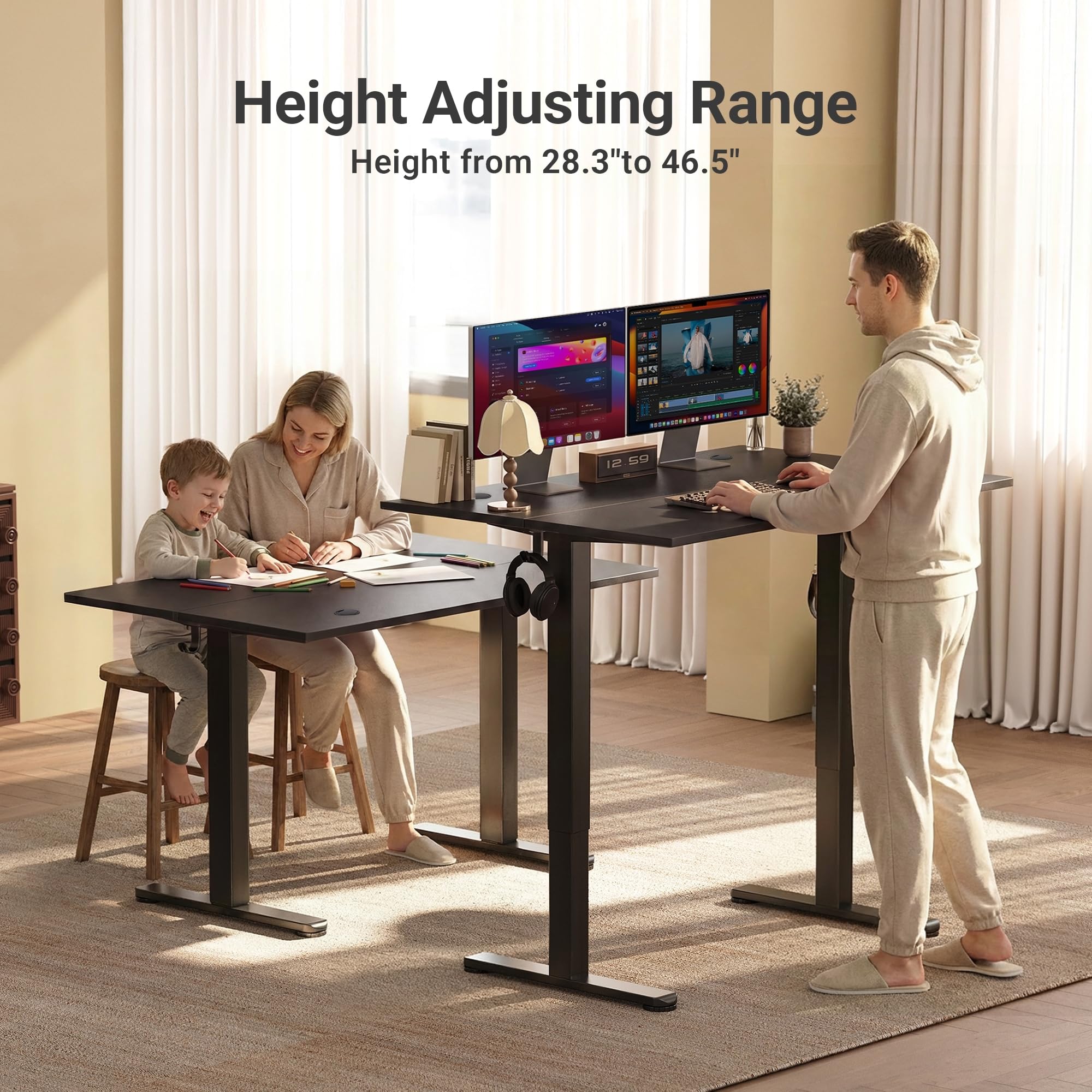 Claiks Electric Height Adjustable Standing Desk, 55x24 Inch, Black view 6