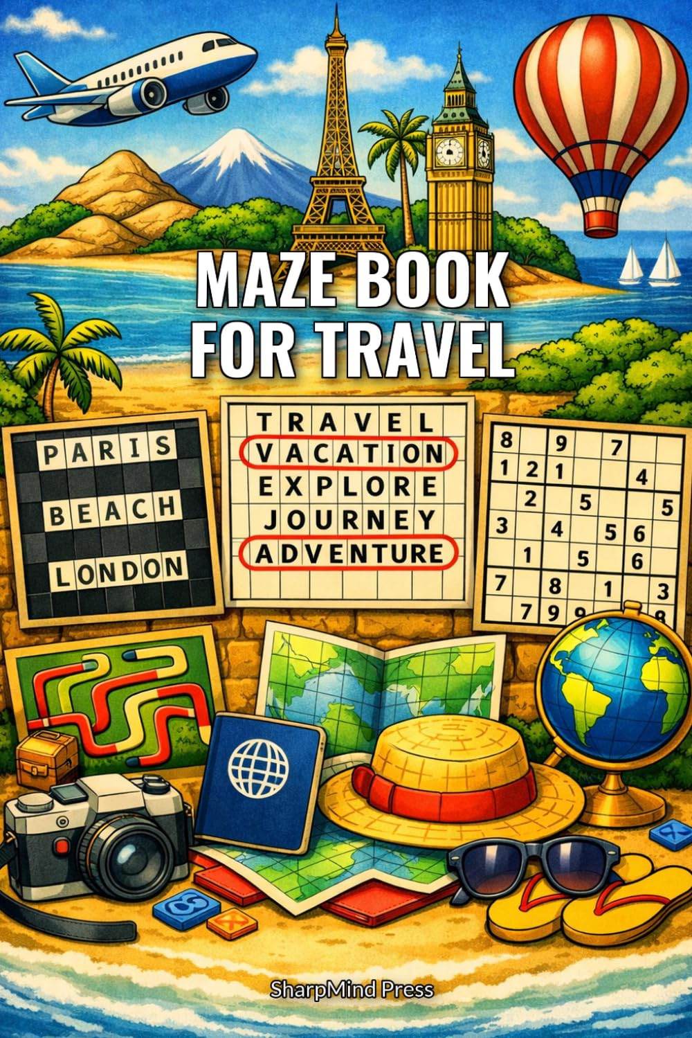Maze Book for Travel: Get lost in the adventure with 100 brain-boosting challenges (SharpMind Press Travel Puzzle Collection)