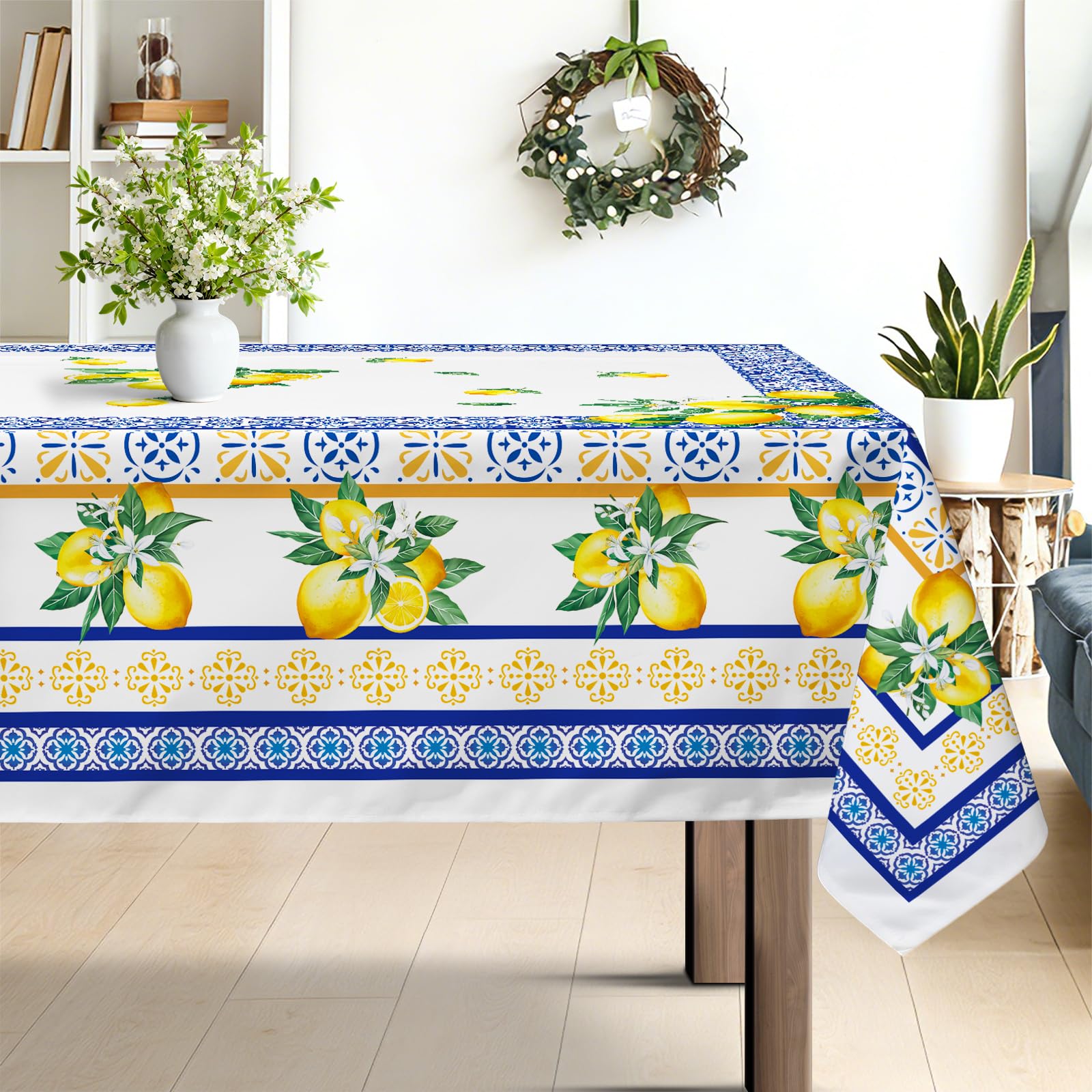 hometrixx Summer Lemon Tile Washable Rectangle Table Cloth Cover 152x213cm — image 1