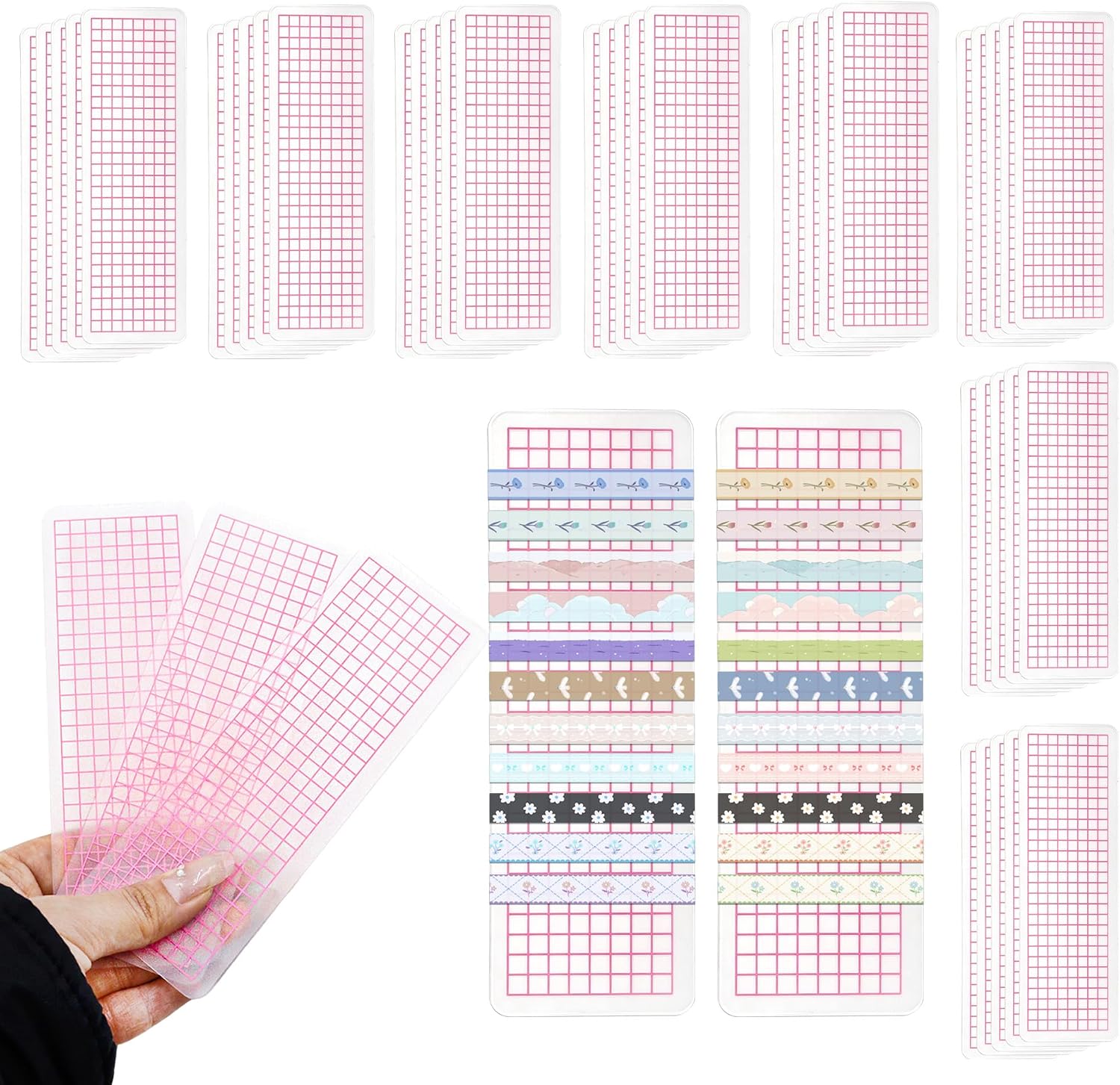 40 Pieces Washi Tape Cards Organizer Plastic Washi Tape Boards Storage with Rounded Corners for Scrapbooking Art Crafting Display Travel Journal Planner (40 Pcs)