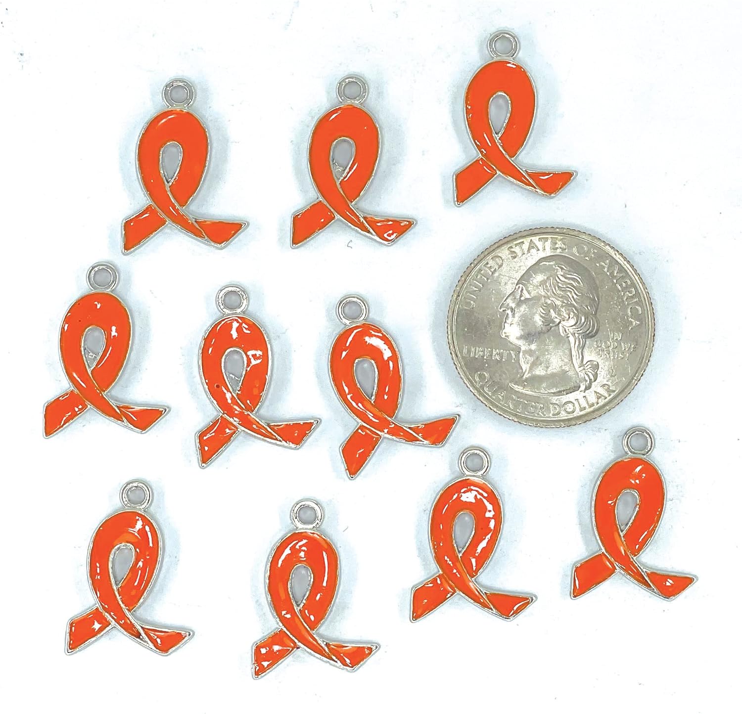 Ribbon Charms For Jewelry Making, Orange Ribbon Kidney Cancer Awareness Charms Bulk, Gift For Beader, DIY Craft Supplies, 21x15mm, 10 pcs - Image 6