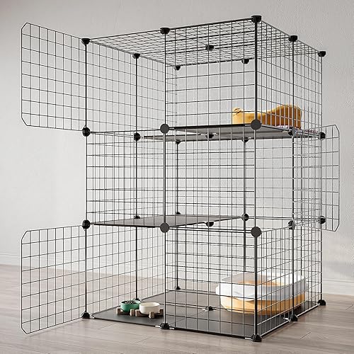 Miniatura 8 de Eiiel 3-Tier Cat Cage Enclosures Indoor DIY Cat Playpen Detachable Metal Wire Kennels 2Lx2Wx3H Crate Large Exercise Place Ideal for 1-2 Cats, Black