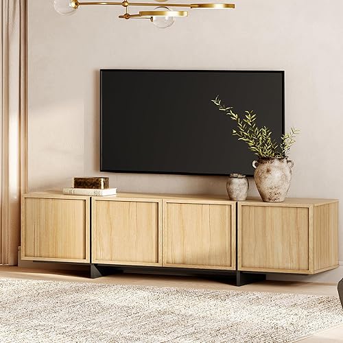 WAMPAT Moderno soporte de TV para televisores de 32 a 75 pulgadas, centro de entretenimiento de madera con armarios de almacenamiento, mesa consola